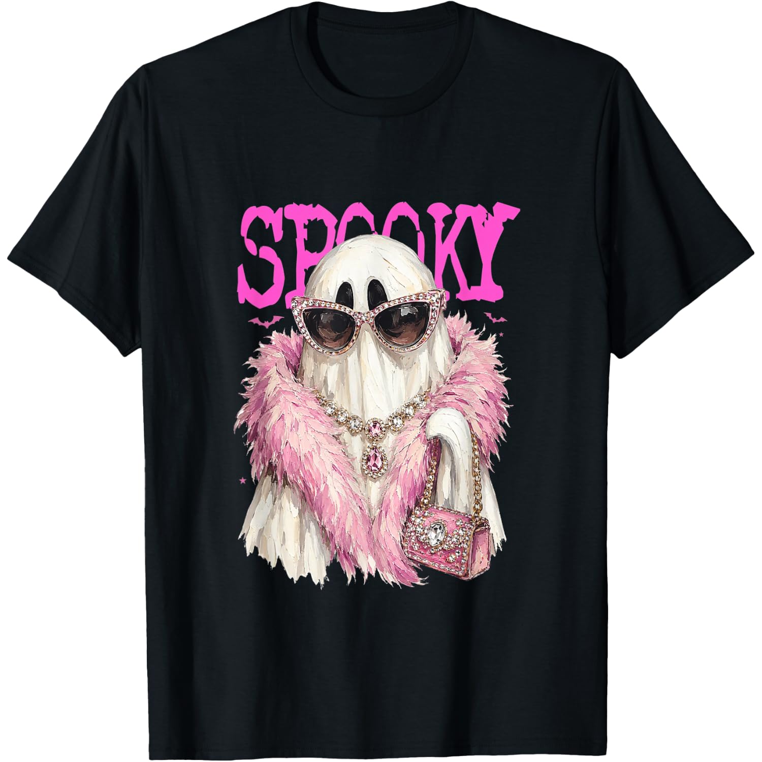Cute Girls Spooky Pink Ghost Halloween Leopard Boujee Ghost T-Shirt