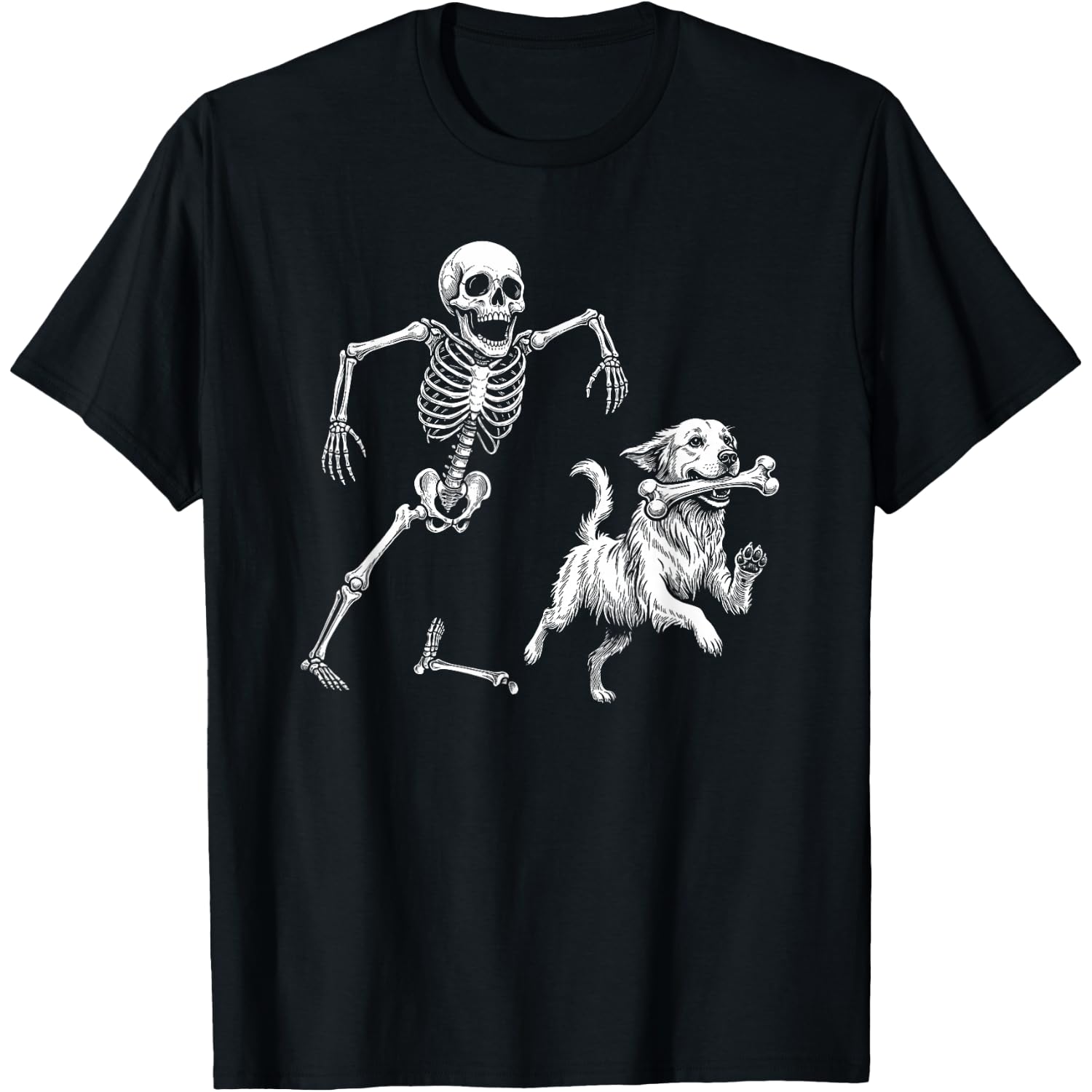 Cute Golden Retriever with Skeleton Bone Halloween Dog Lover T-Shirt