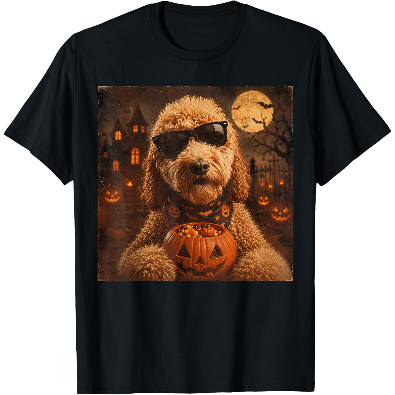 Cute Goldendoodle Halloween Sunglasses Dog Pumpkin T-Shirt