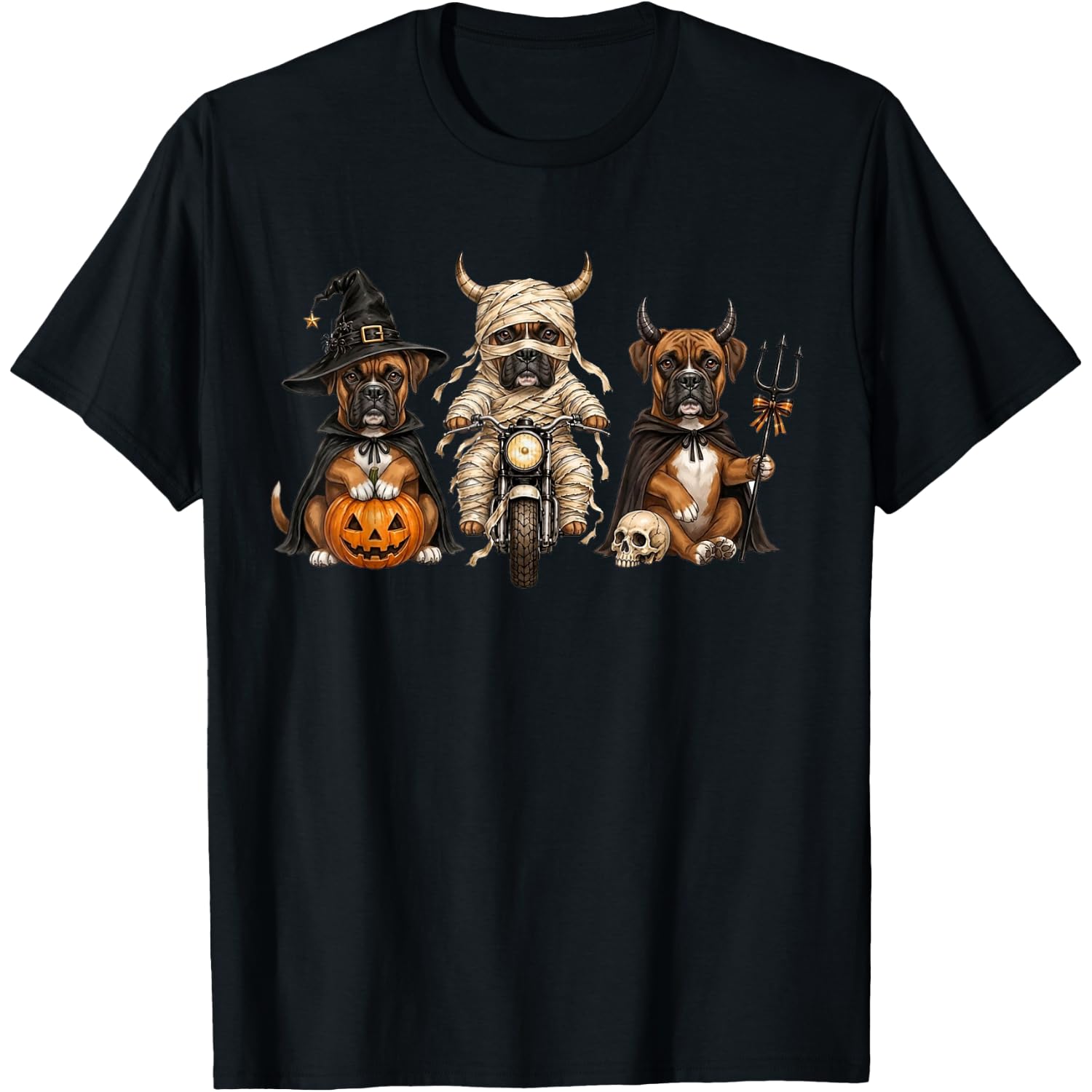 Cute Halloween Boxer Dog Pumpkin Ghost and Witch T-Shirt