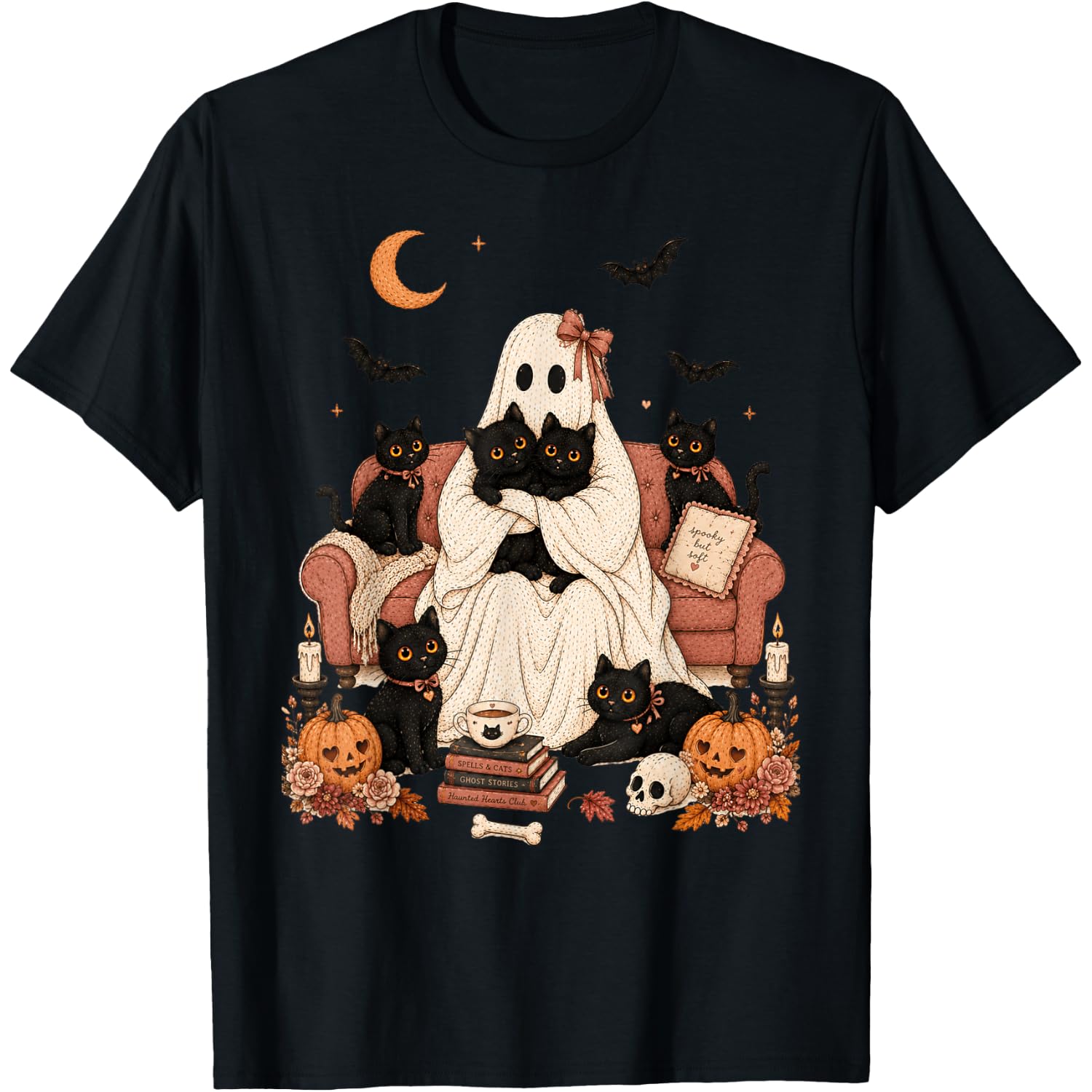 Cute Halloween Cat Mom Ghost Black Cat Lovers Women Girls T-Shirt