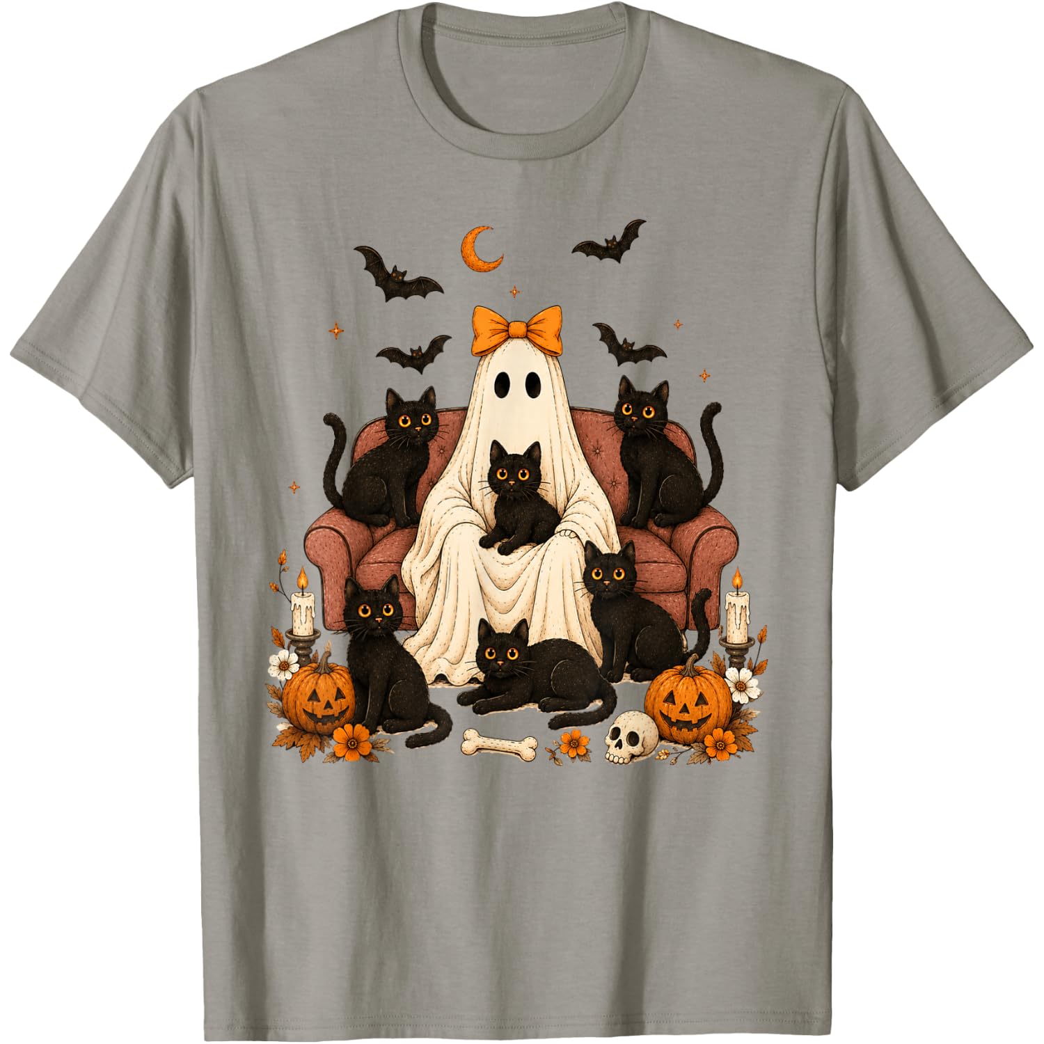 Cute Halloween Cat Mom Ghost Black Cat Women Girls T-Shirt