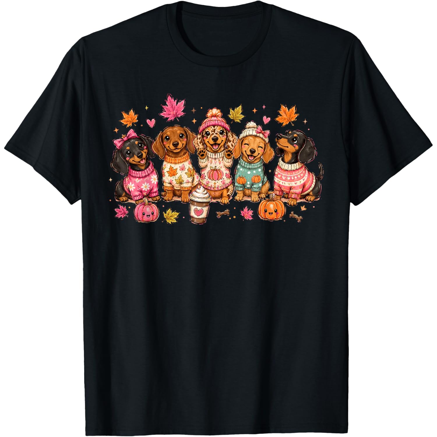 Cute Halloween Dachshund Ghost Coffee Fall Autumn Wiener Dog T-Shirt