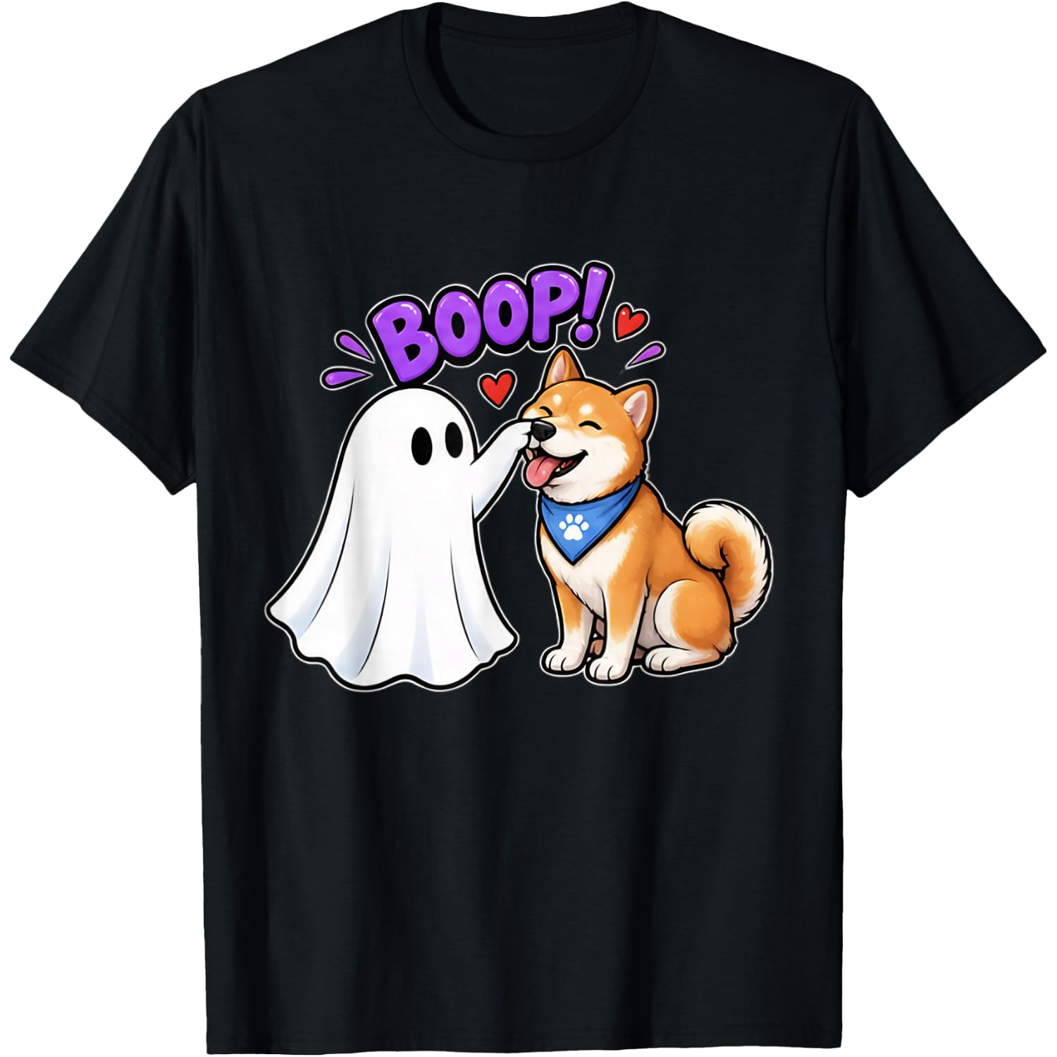 Cute Halloween Ghost Booping Shiba Inu Dog Tee T-Shirt