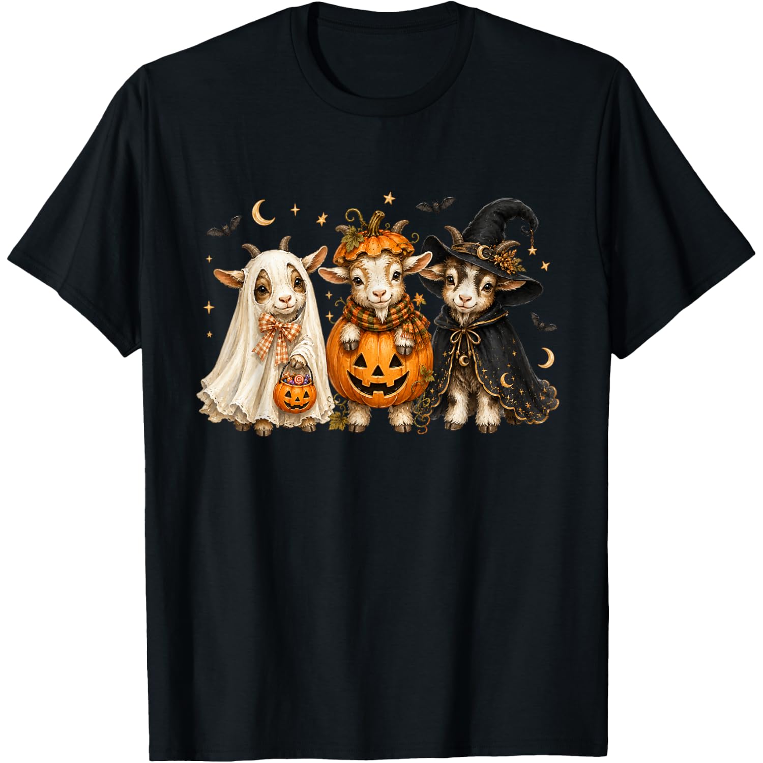 Cute Halloween Goat Pumpkin Ghost and Witch Costumes T-Shirt