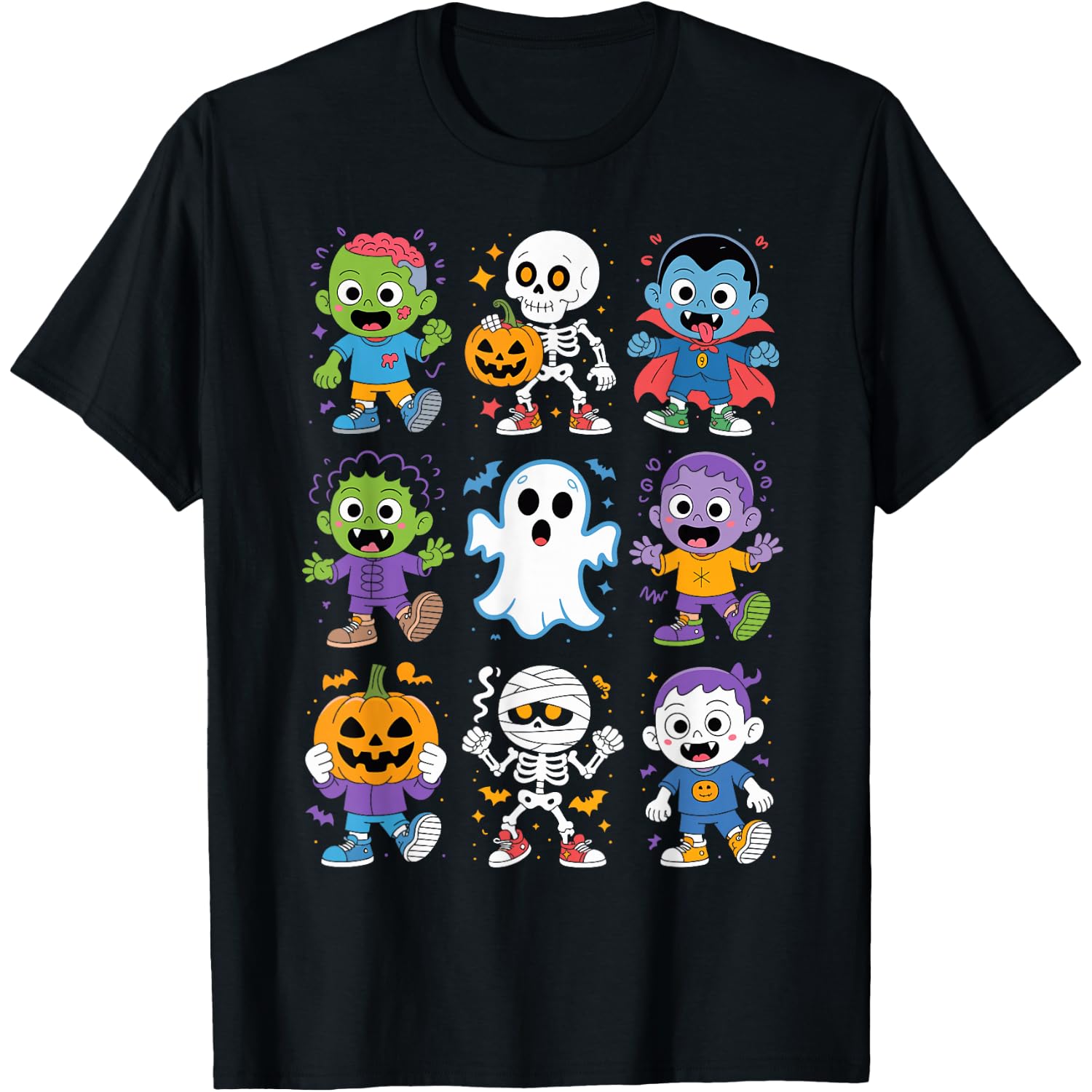 Cute Halloween Kids Cartoon Ghost Zombie Vampire Skeleton T-Shirt
