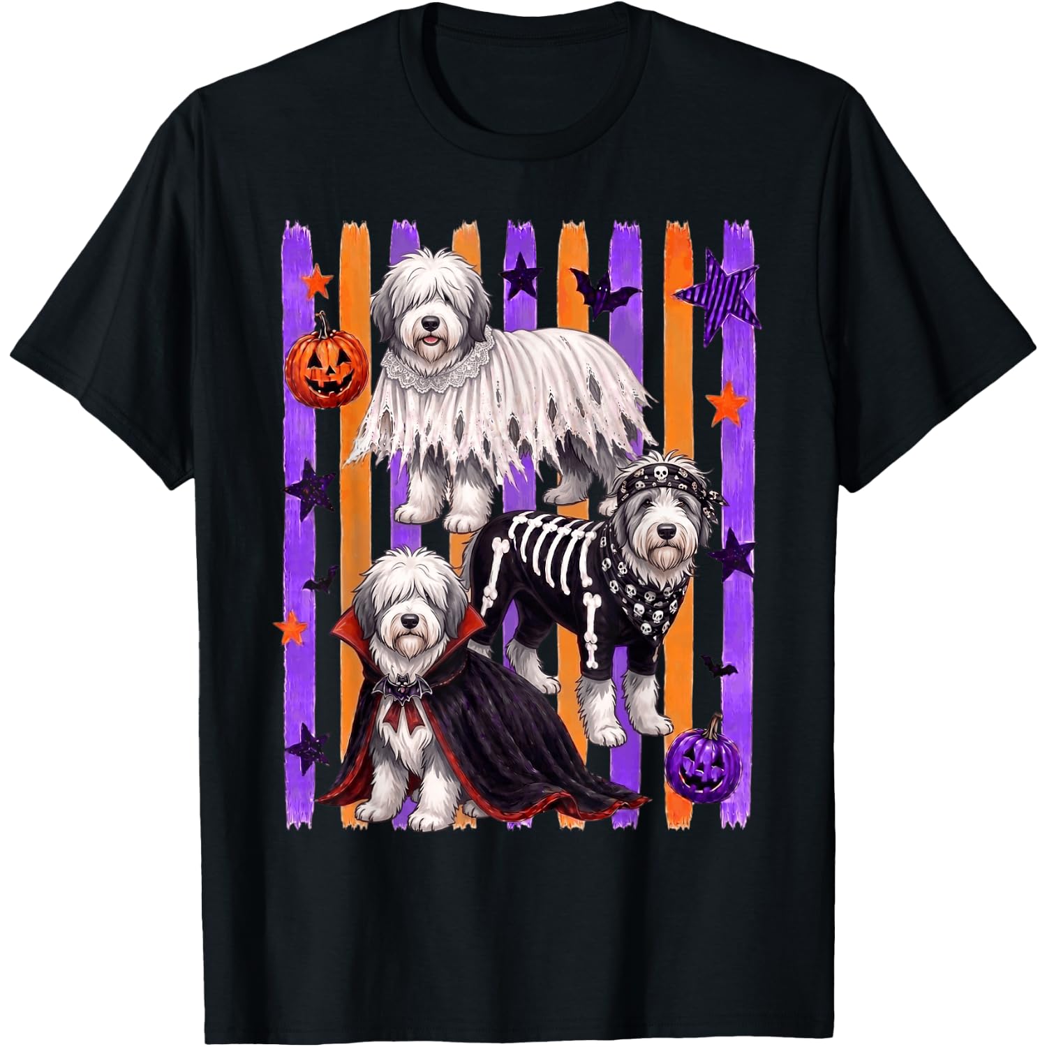Cute Halloween Old English Sheepdog Dog Pumpkin Ghost and T-Shirt