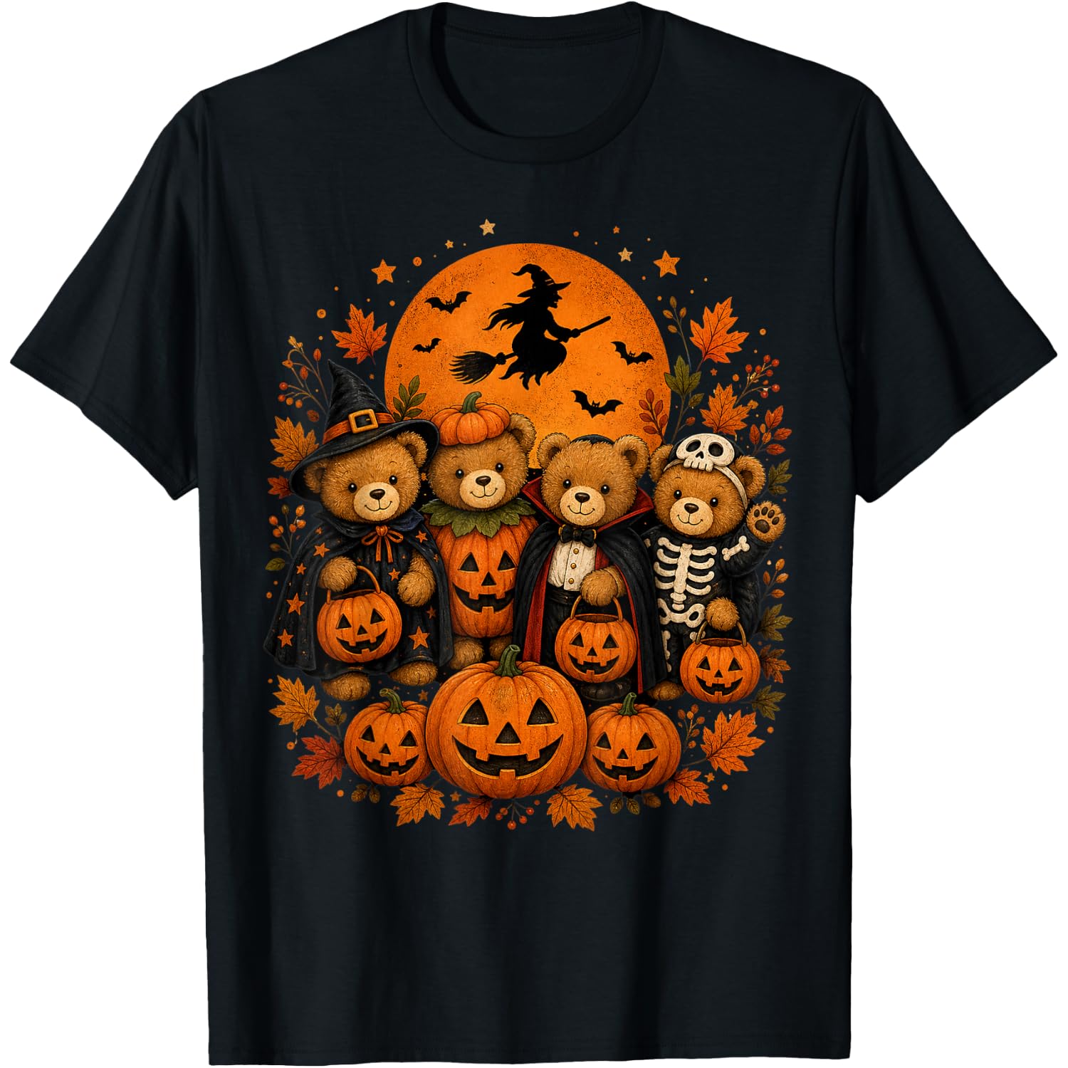 Cute Halloween Teddy Bears Fall Pumpkin Bears T-Shirt