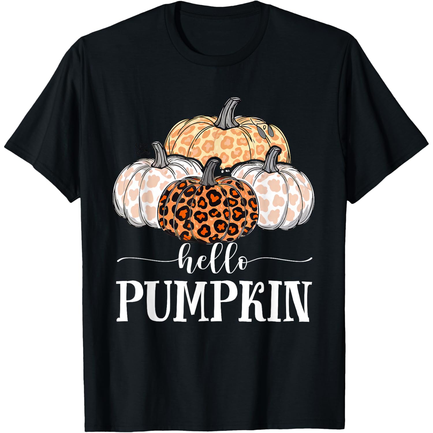 Cute Hello Pumpkin Leopard Autumn Thanksgiving Halloween T-Shirt