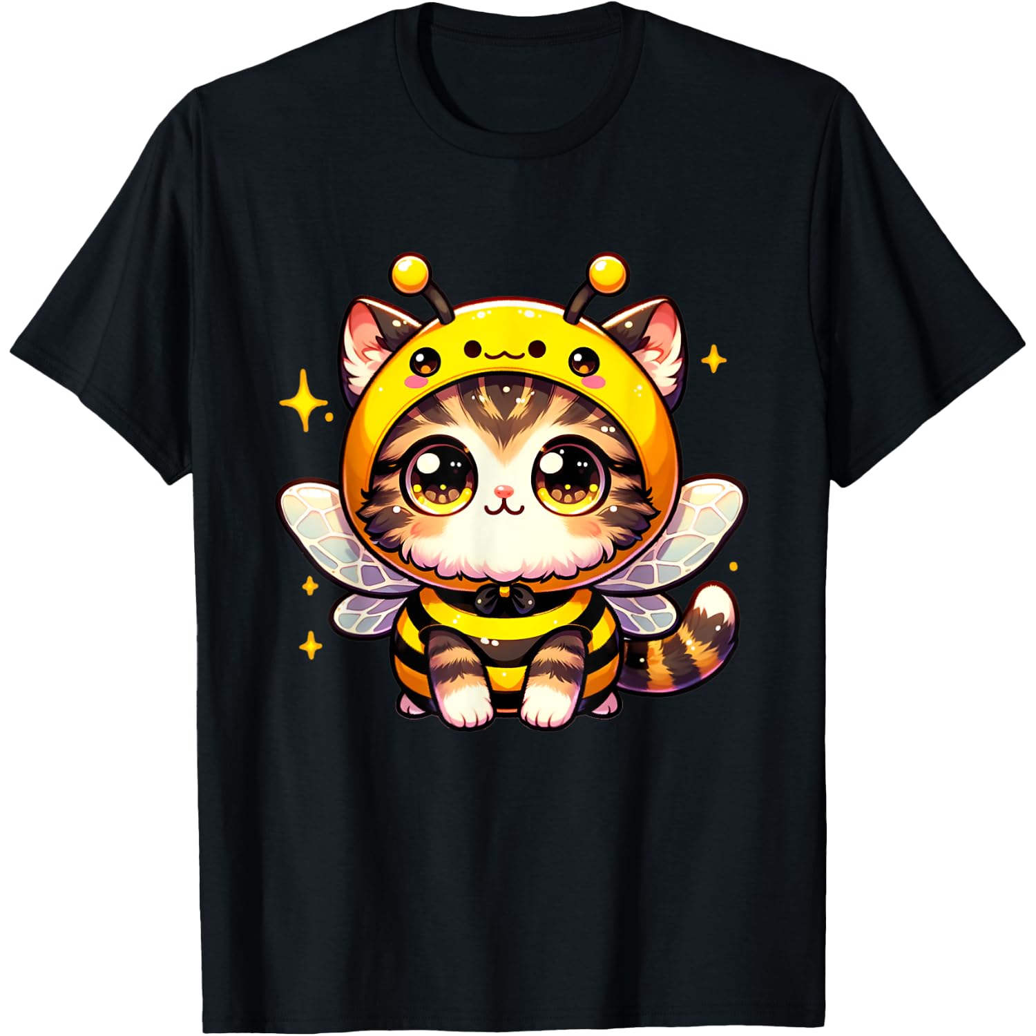 Cute kawaii cat in a bee costume halloween bee theme T-Shirt