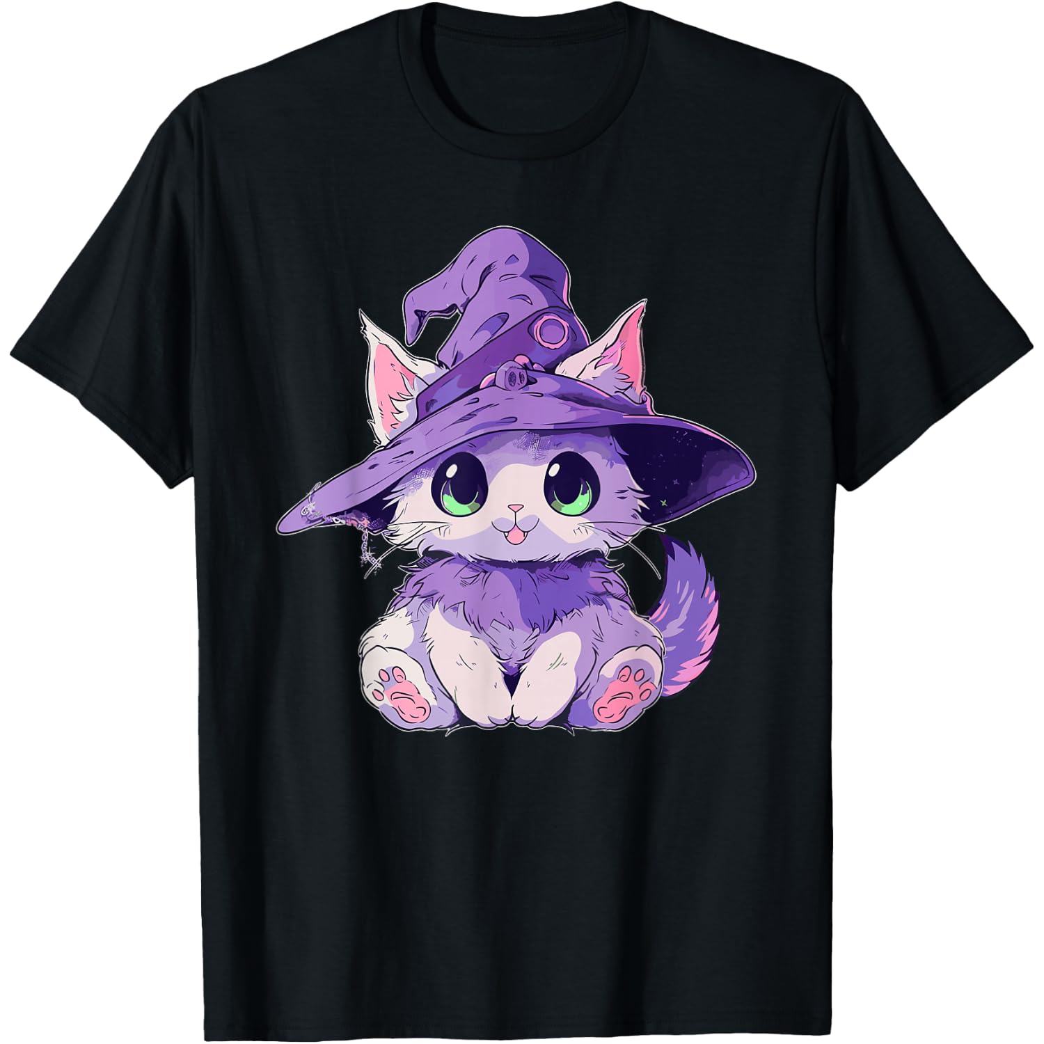 Cute Kitty Cat Kitten in Witch Hat Girls Halloween Graphic T-Shirt