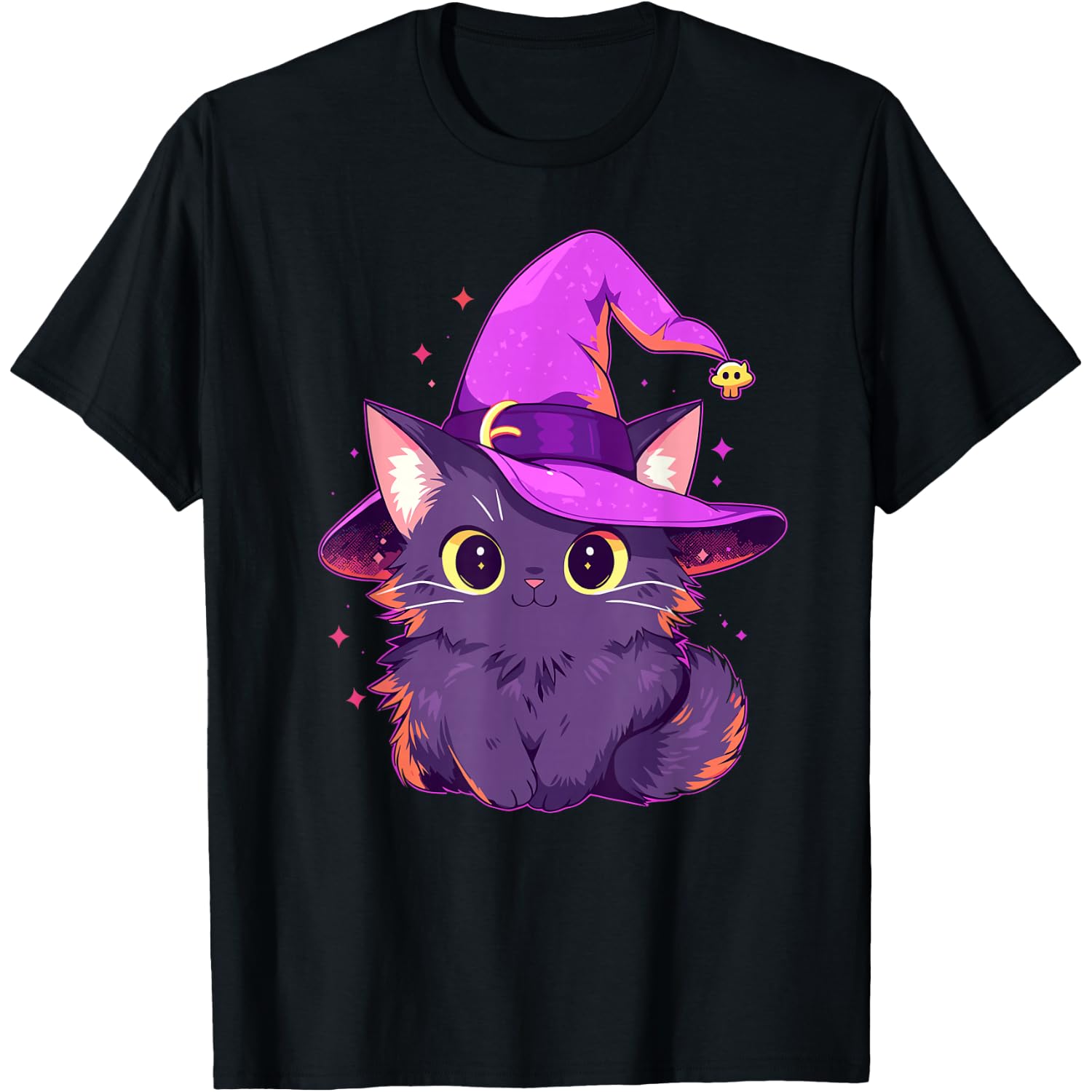 Cute Kitty Cat Kitten in Witch Hat Girls Halloween Graphic T-Shirt