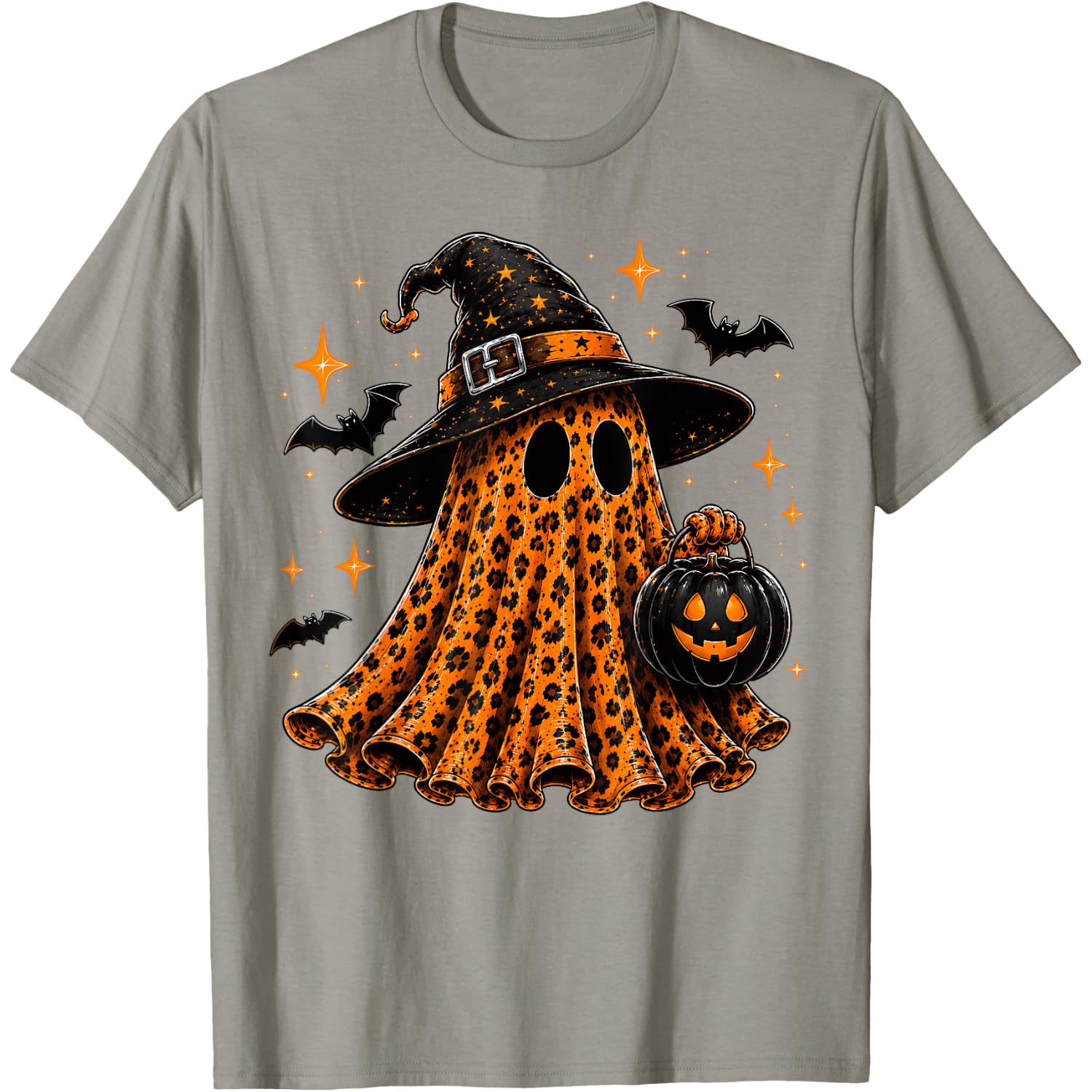 Cute Leopard Ghost Groovy for Women Girls Kids Halloween T-Shirt