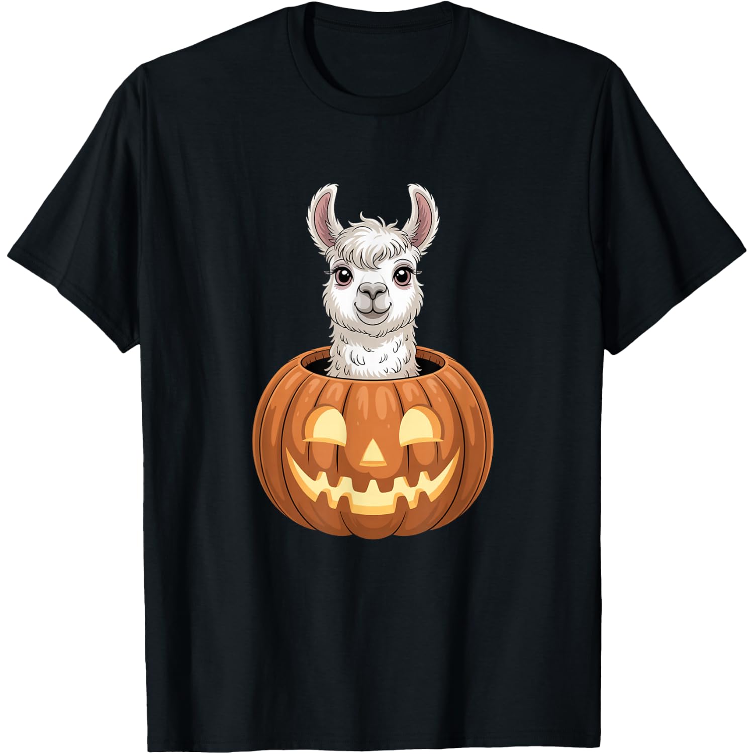 Cute Llama in Pumpkin Funny Animal Halloween Art T-Shirt