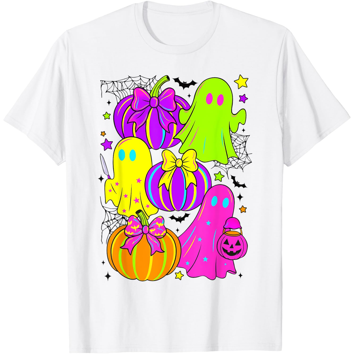 Cute Preppy Ghost Pumpkin Aesthetic Coquette Bow Halloween T-Shirt