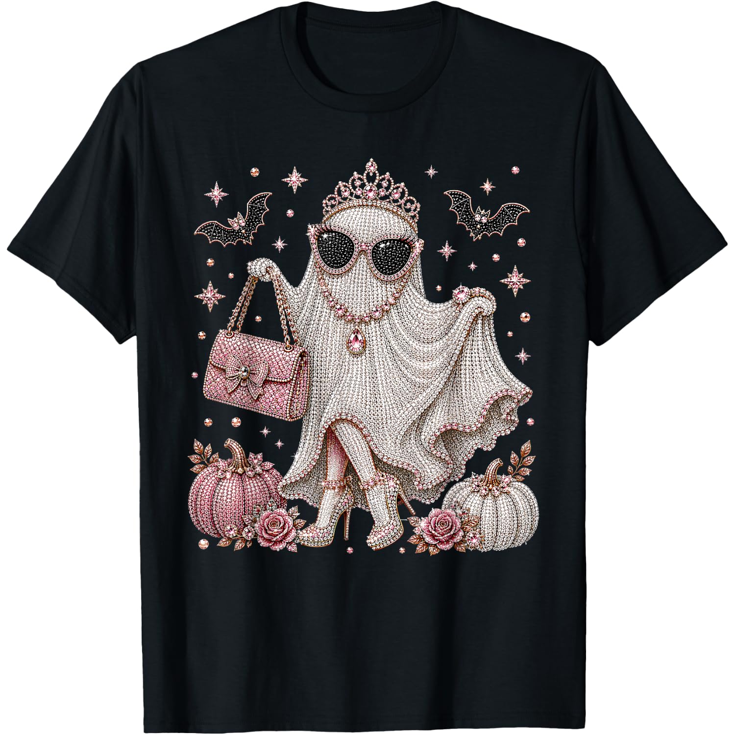Cute Rhinestone Ghost Girly Halloween Coquette Girl Women T-Shirt