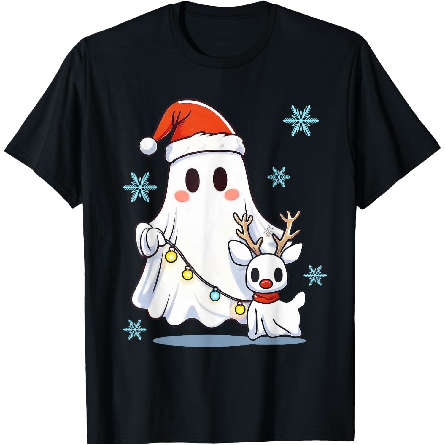 Cute Santa Ghost Walking Dog Christmas Dog Lover Pajamas T-Shirt for Men Women Kids