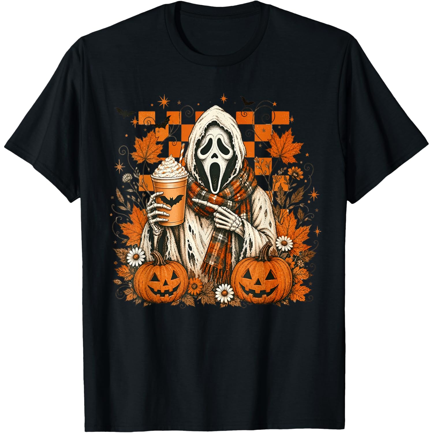 Cute Spooky Ghost Fall Halloween Coffee Latte Autumn Pumpkin T-Shirt