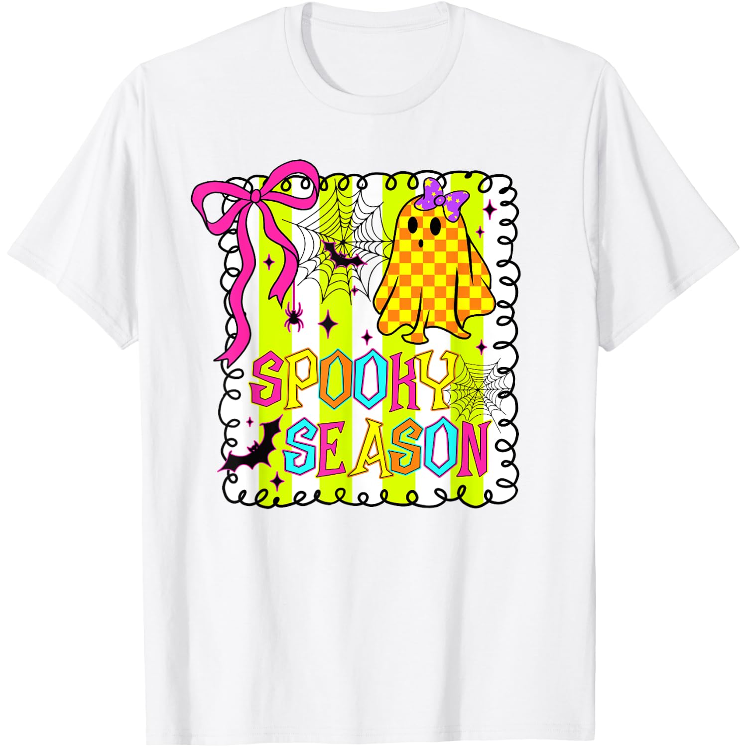 Cute Spooky Season Preppy Coquette Checkered Ghost Halloween T-Shirt