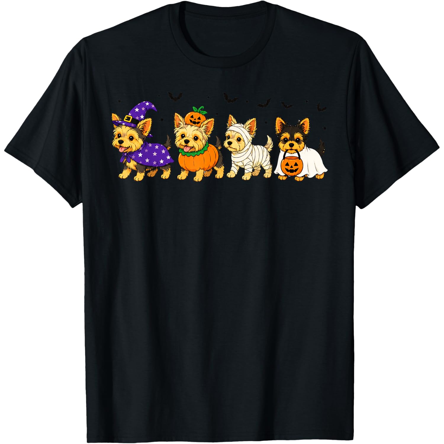 Cute Yorkie Halloween Dog Spooky Witch Pumpkin Mummy Funny T-Shirt