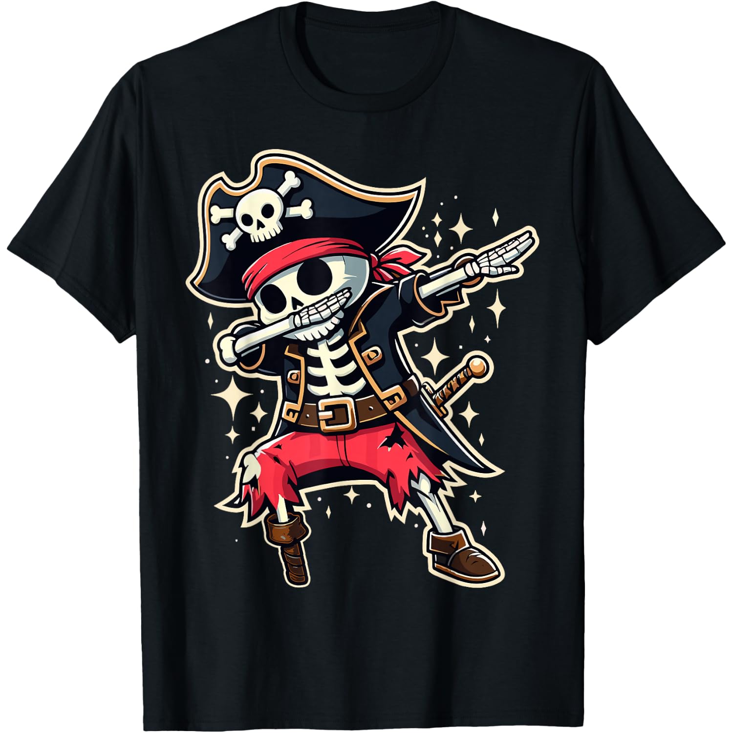 Dabbing Pirate Skeleton Funny Halloween T-Shirt