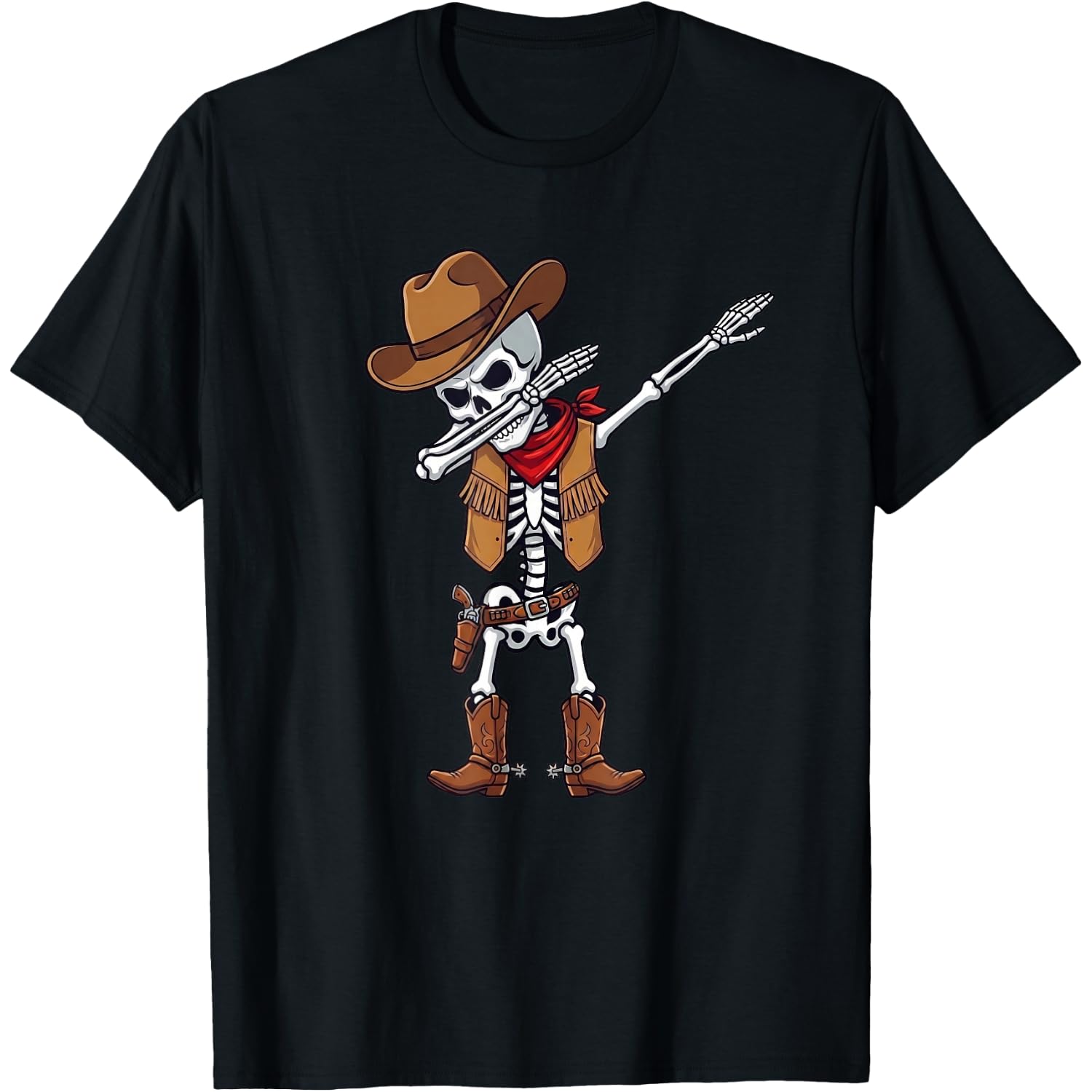 Dabbing Skeleton Cowboy Dab Spooky Halloween Boys Kids T-Shirt