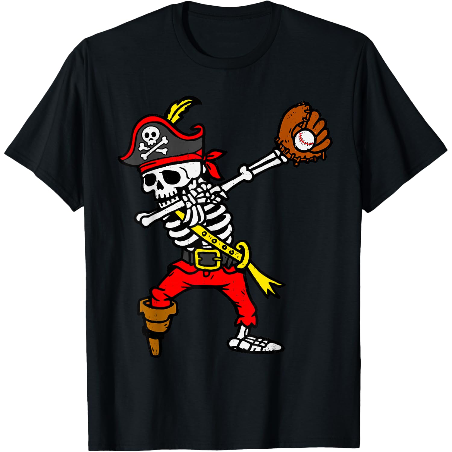 Dabbing Skeleton Pirate Baseball Dab Halloween Boy Teen Kid T-Shirt