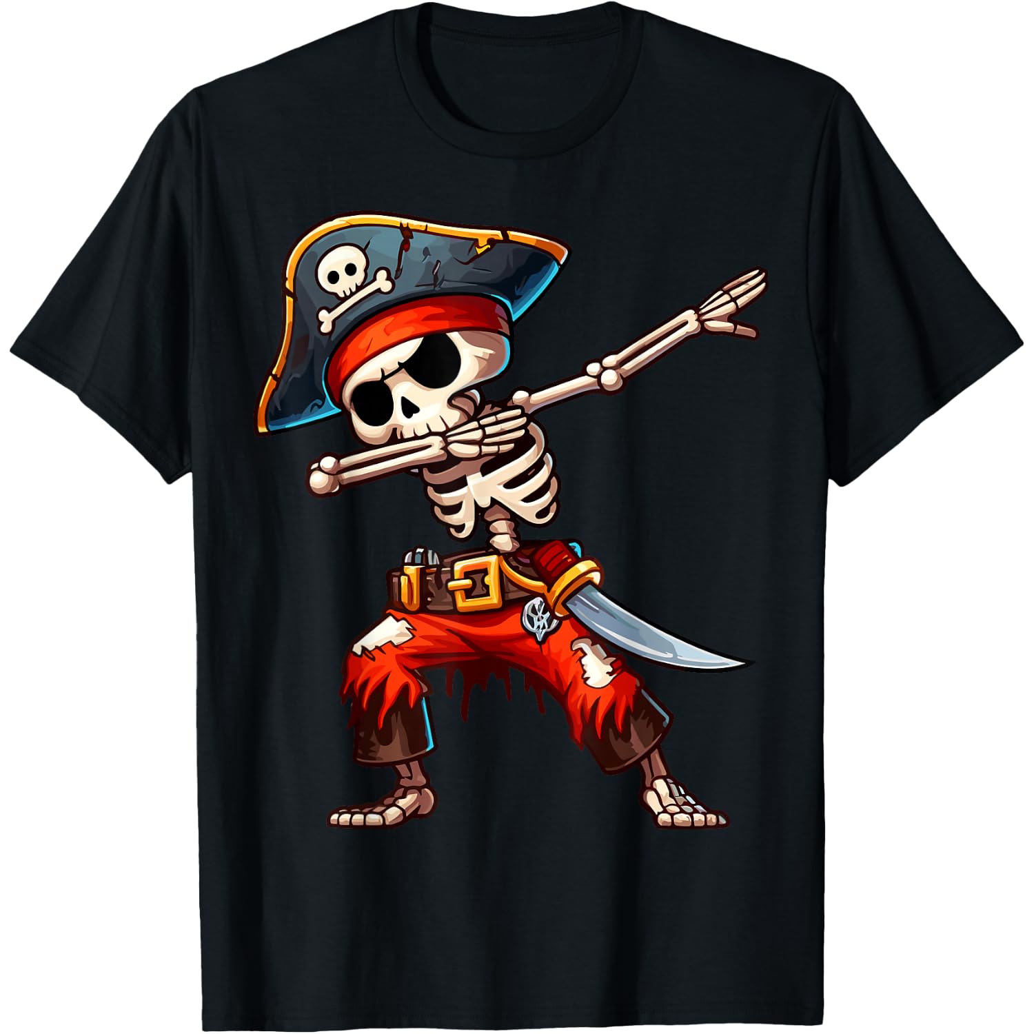 Dabbing Skeleton Pirate Halloween Kids Pirate T-Shirt