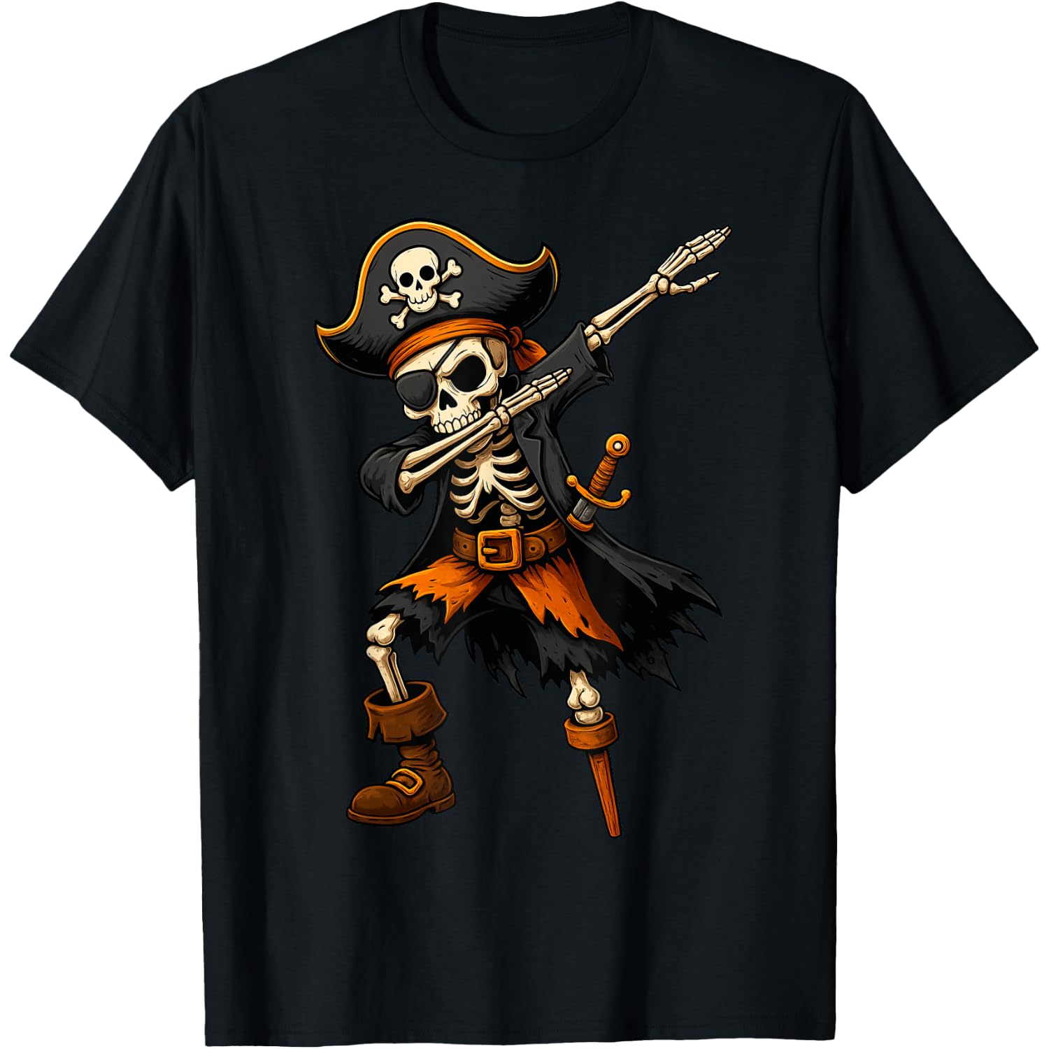 Dabbing Skeleton Pirate Kids Cool Graphic Top Look Halloween T-Shirt
