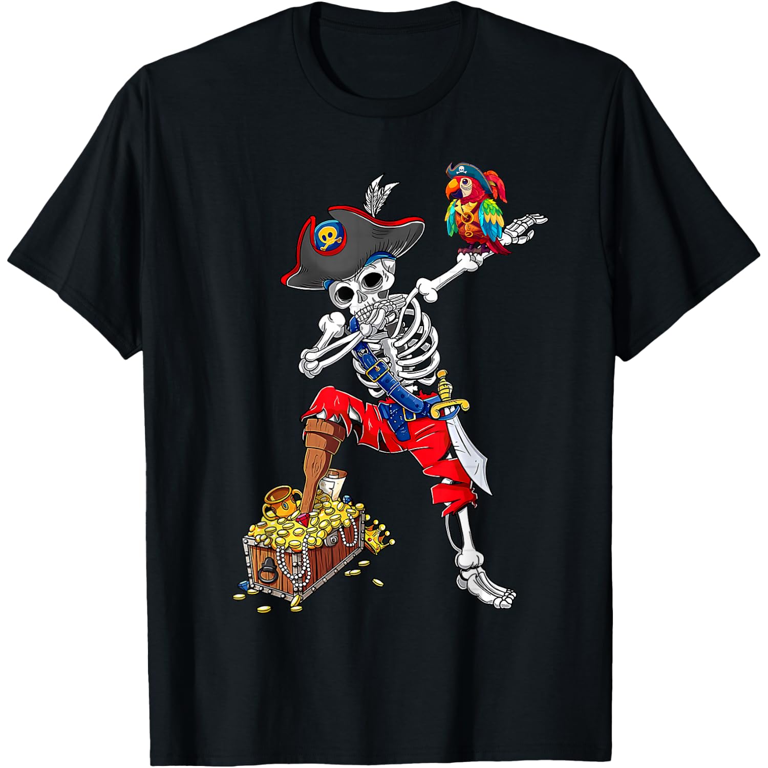Dabbing Skeleton Pirate T Shirt Halloween Kids Jolly Roger T-Shirt