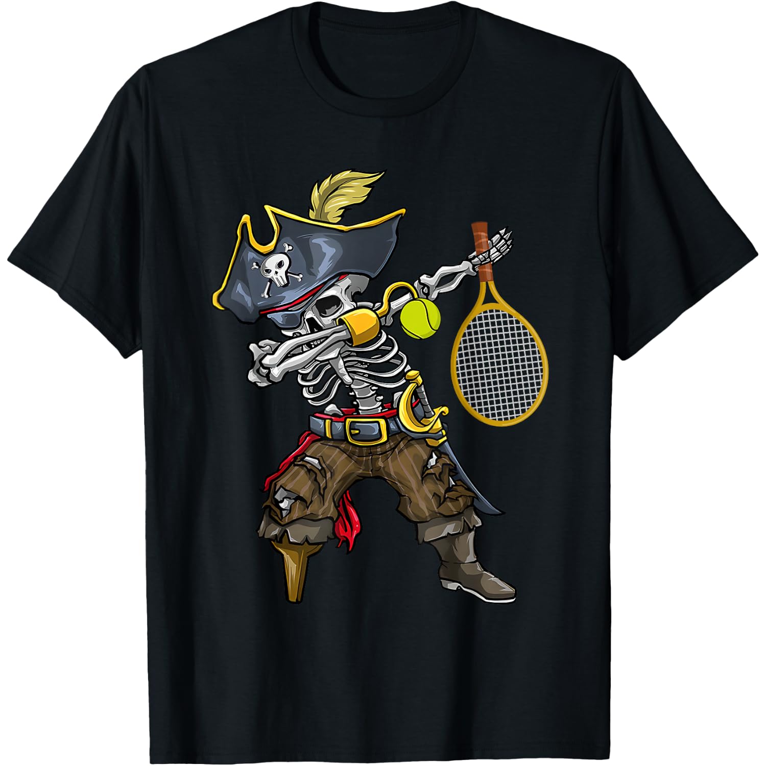 Dabbing Skeleton Pirate Tennis Lover Halloween Costume T-Shirt