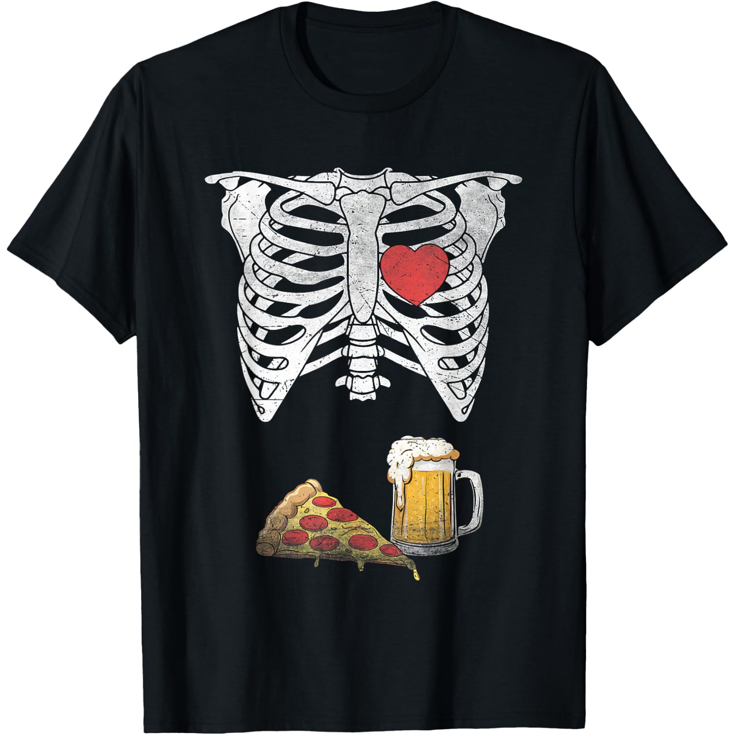 Dad Skeleton Halloween Beer Pizza Funny Pregnancy Couple Men T-Shirt