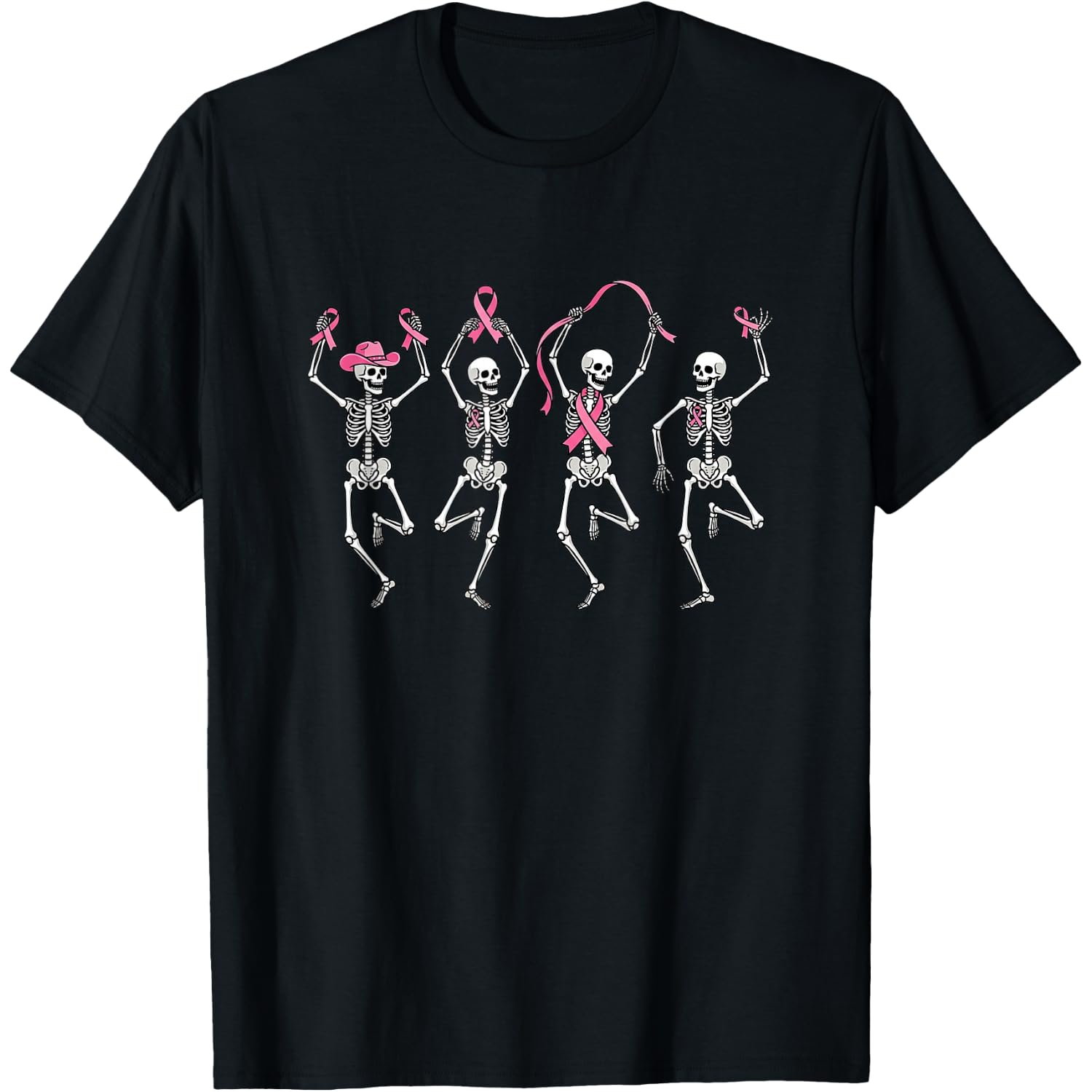 Dancing Skeleton Halloween Breast Cancer October Pink Ribbon T-Shirt