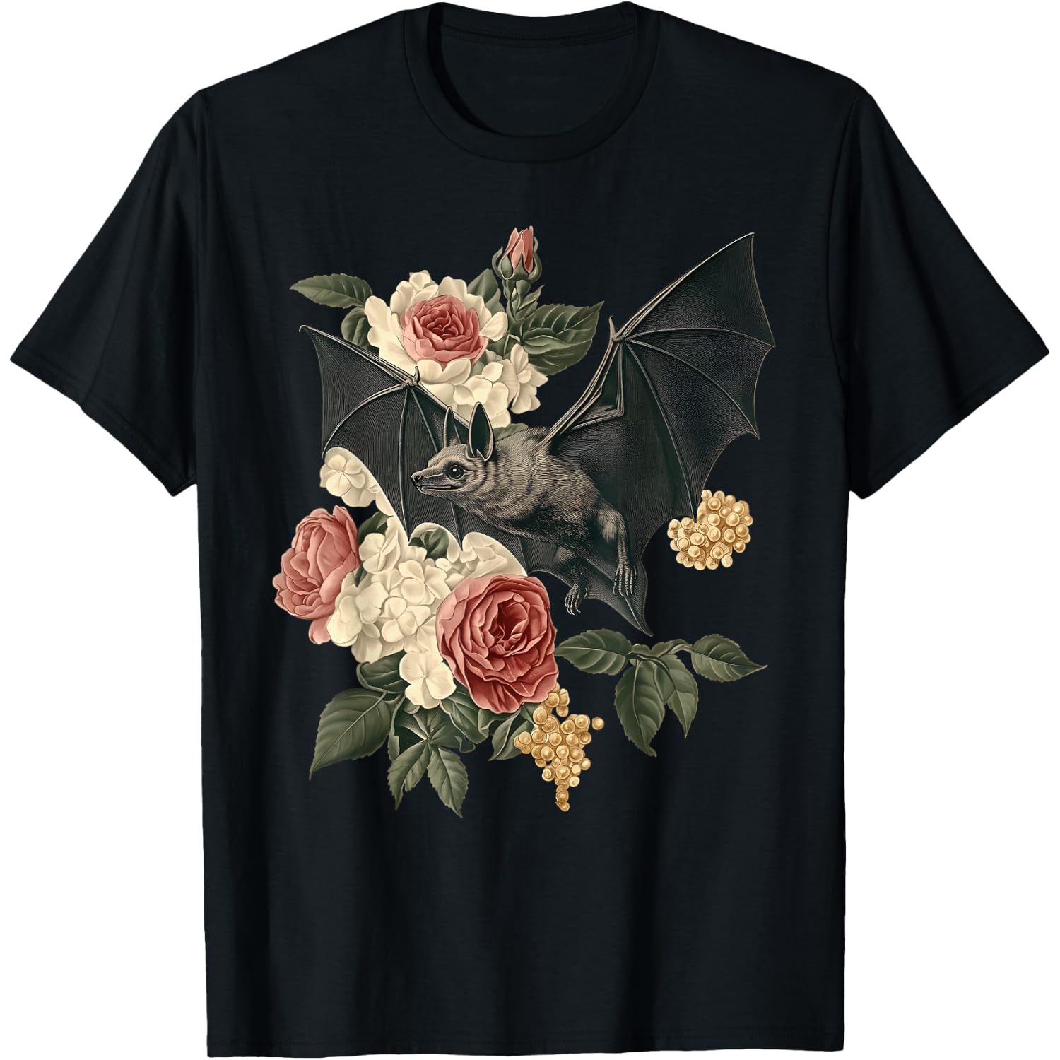 Dark Academia Bat Flower Gothic Cottagecore 90s Halloween T-Shirt