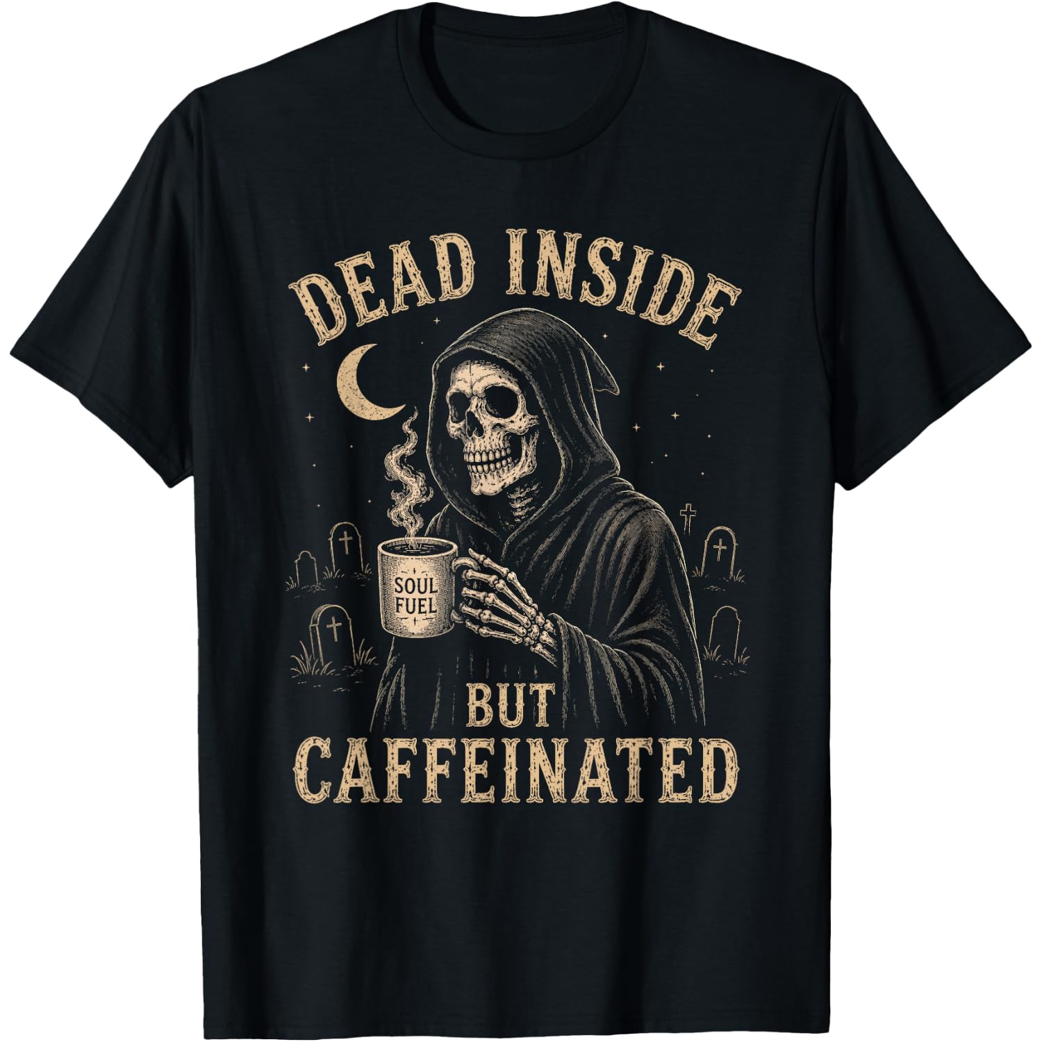 Dead Inside But Caffeinated Funny Halloween Skeleton Coffee T-Shirt