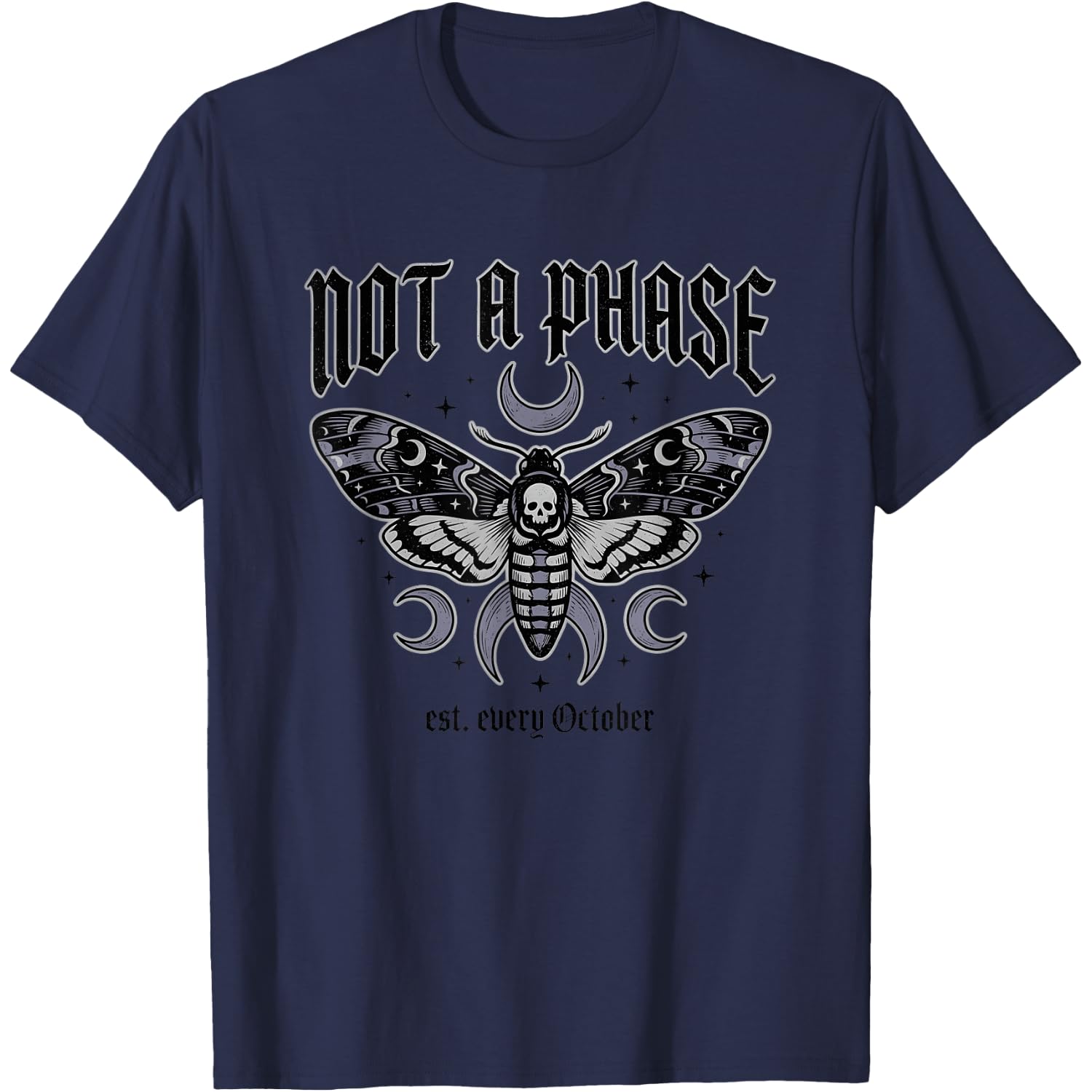 Death Head Moth Skull Moth Gothic Moth Crescent Moon Style T-Shirt