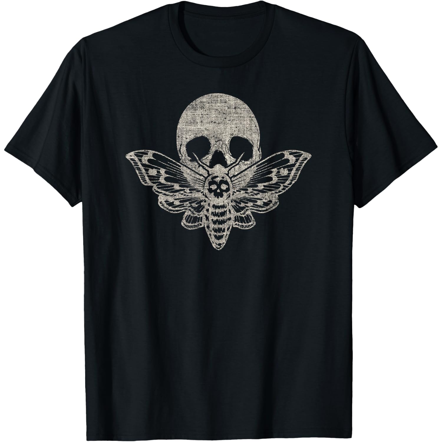 Death's Head Moth Design Distressed Skull, Halloween T-Shirt