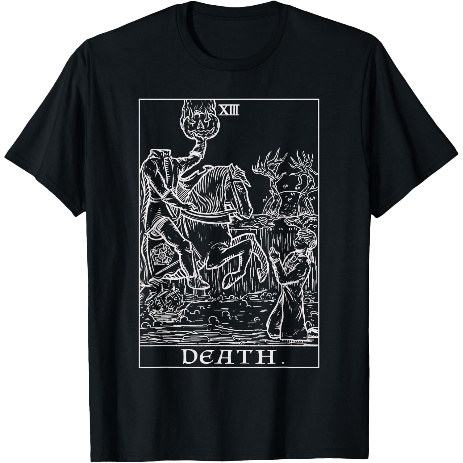 Death Tarot Card Headless Horseman Gothic Halloween Horror T-Shirt