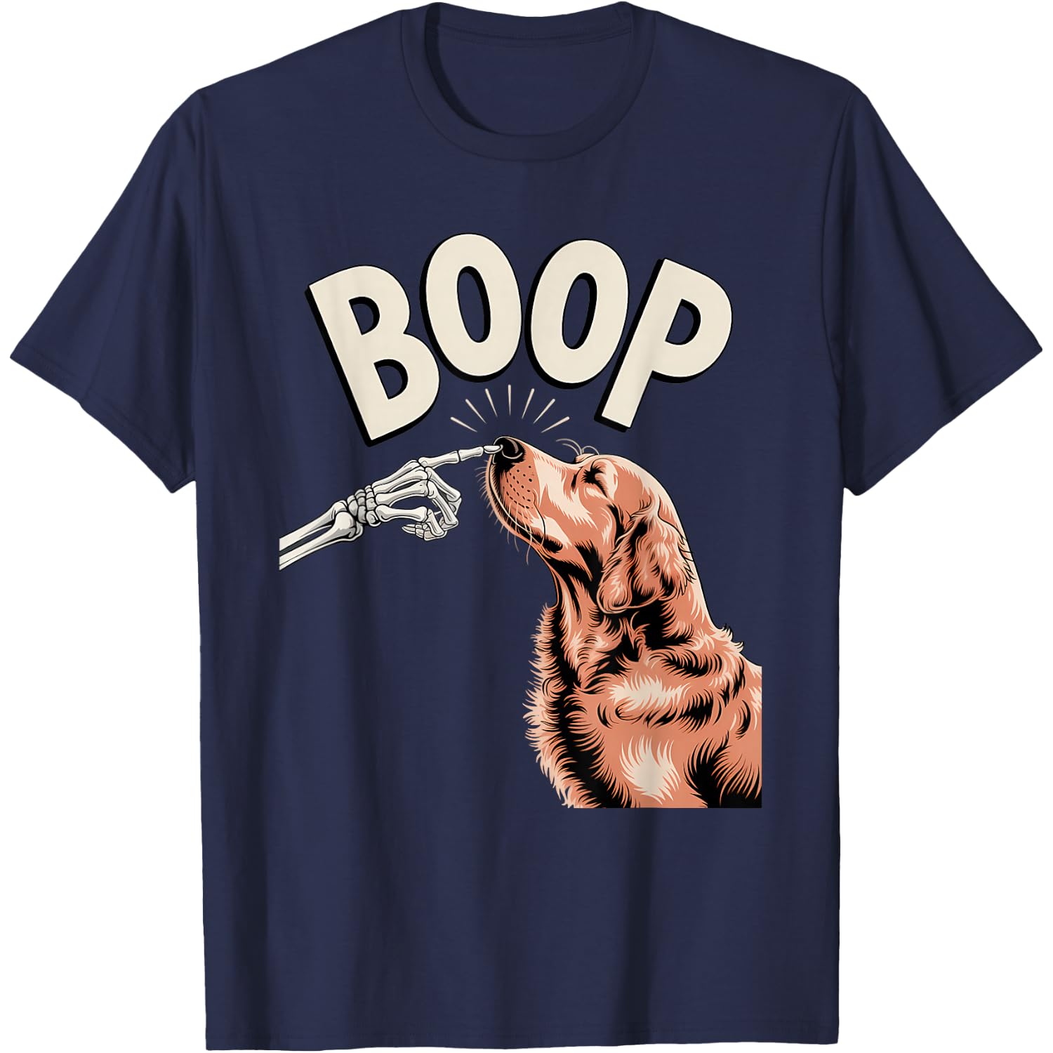 Dog Boop Skeleton Finger Funny Golden Retriever Halloween T-Shirt