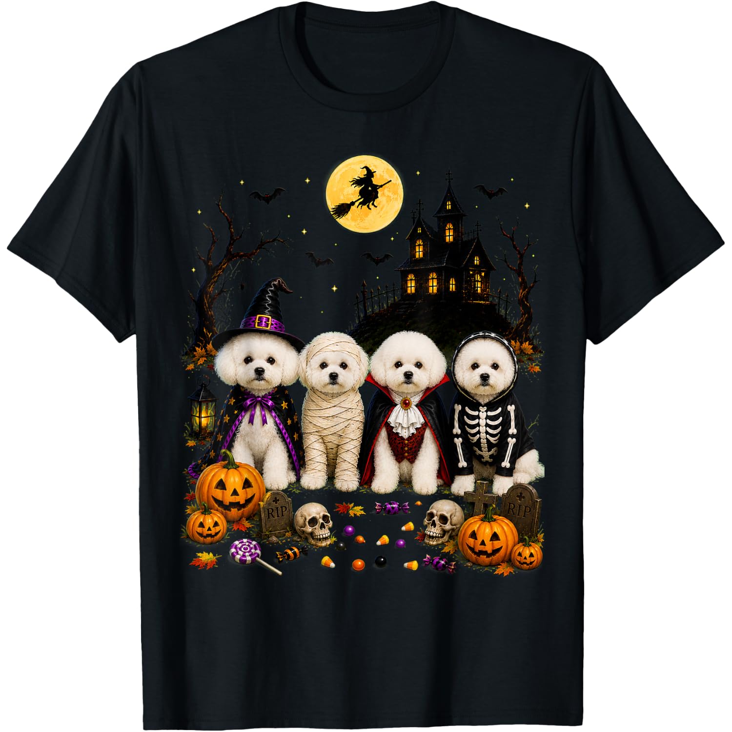 Dog Ghost Cute Bichon Frise Dressed As Ghost Funny Halloween T-Shirt