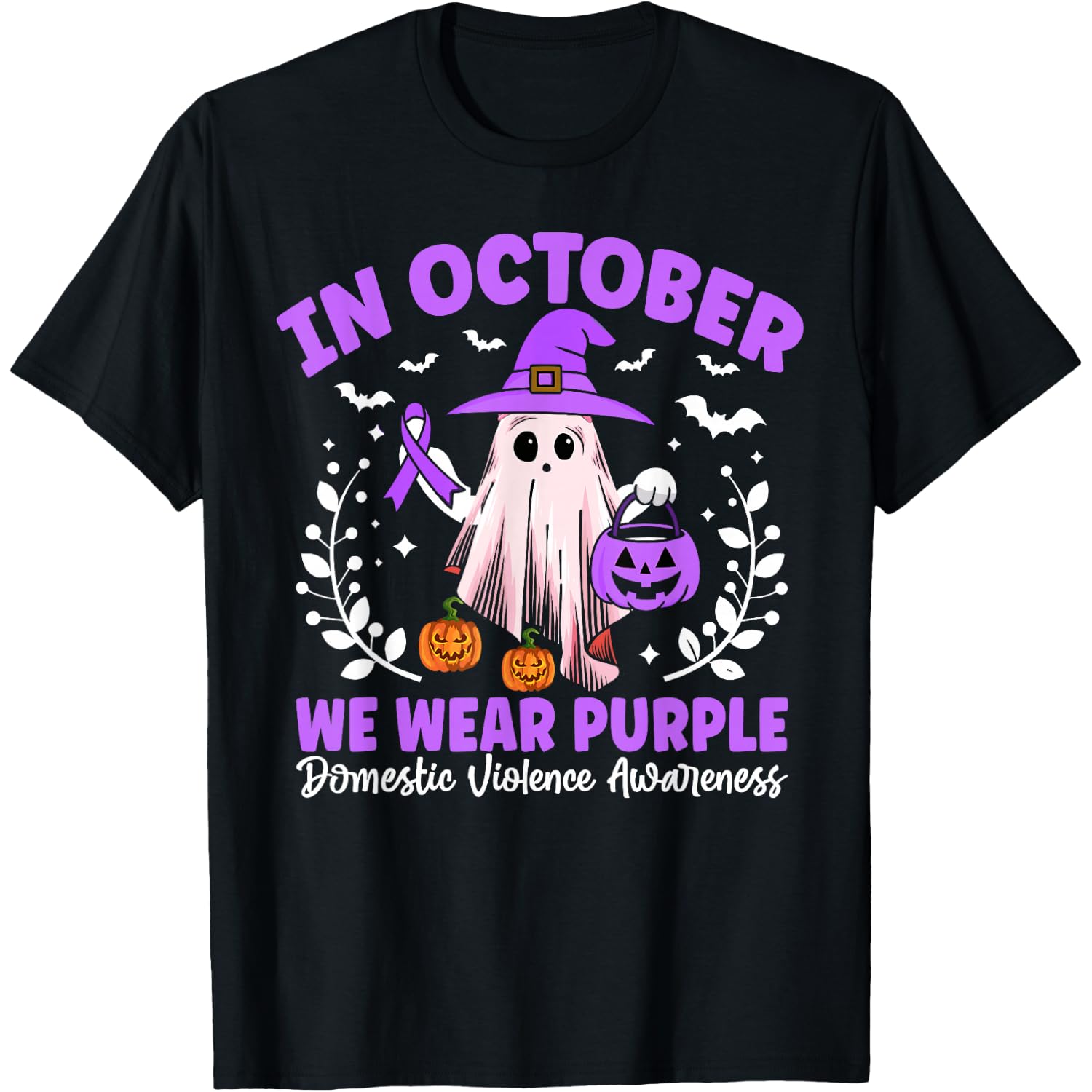 Domestic Violence Awareness In October We Wear Purple Ghost T-Shirt