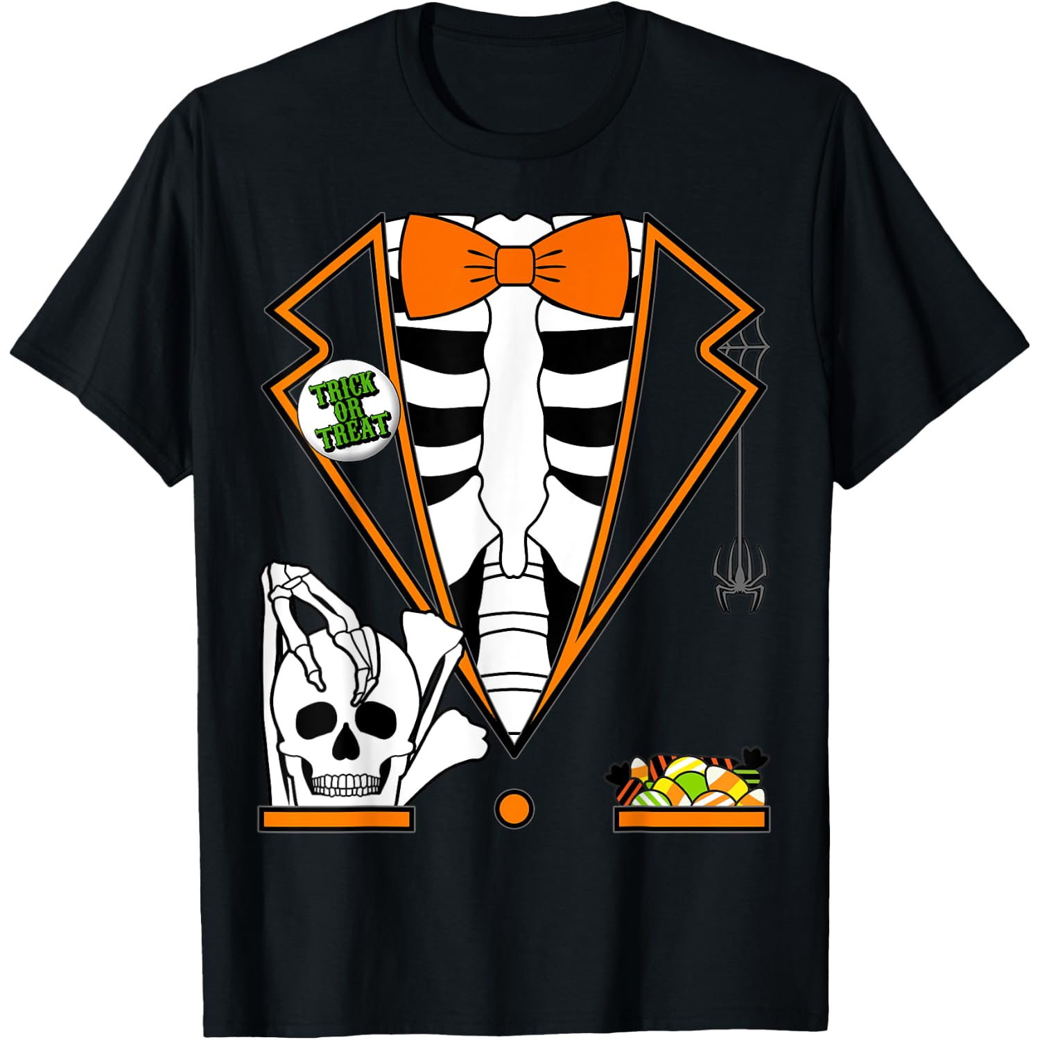 Easy Halloween Costume Shirts Orange Skeleton Tuxedo T-Shirt