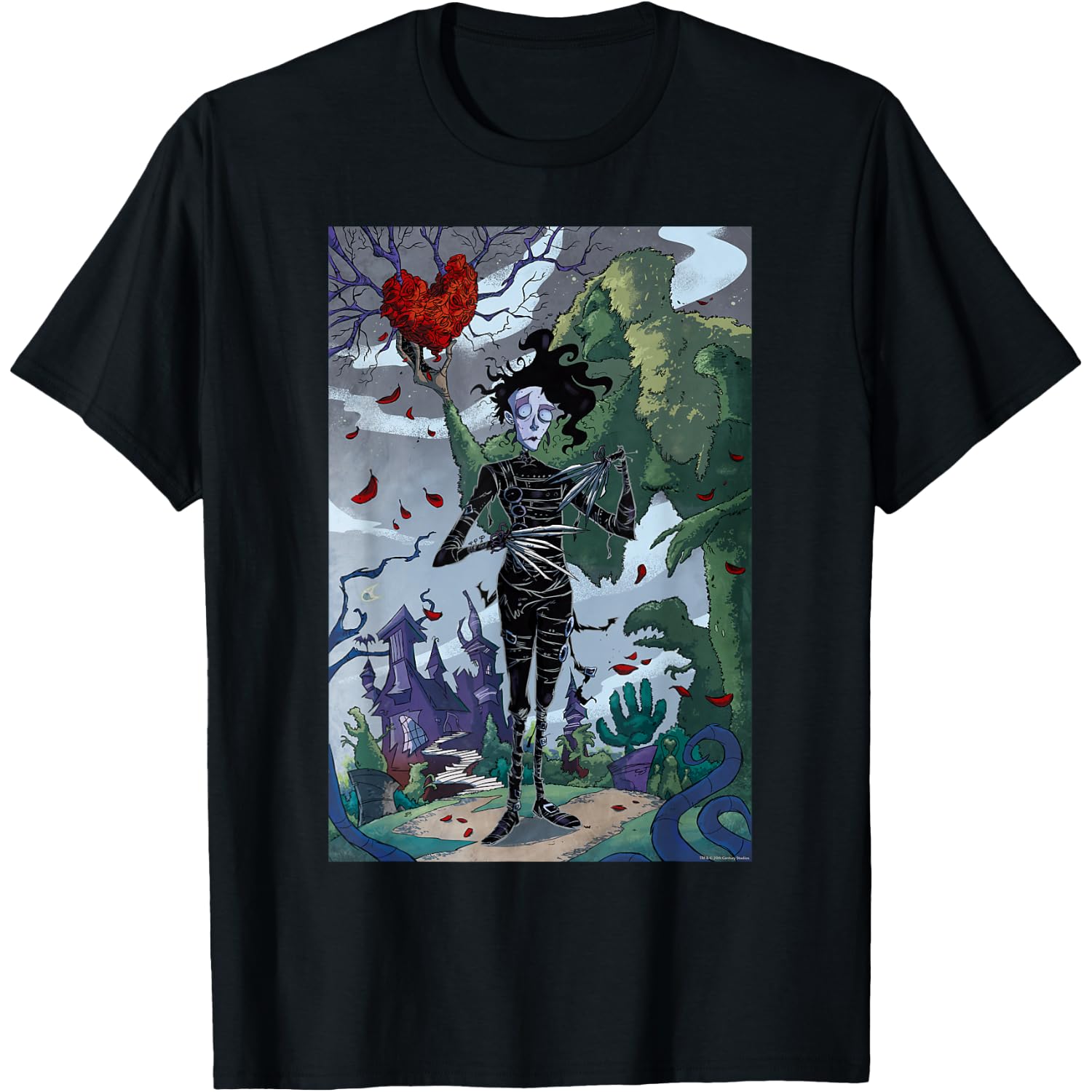 Edward Scissorhands Comic Art Topiary Garden Heart T-Shirt