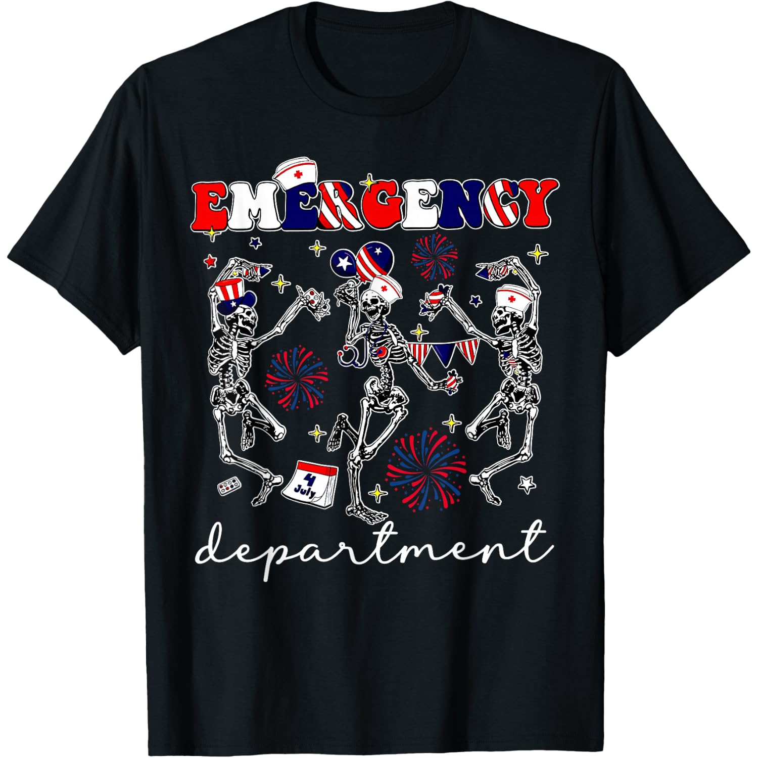 Emergency Department Skeleton Dancing ER Nurse 4th of July T-Shirt