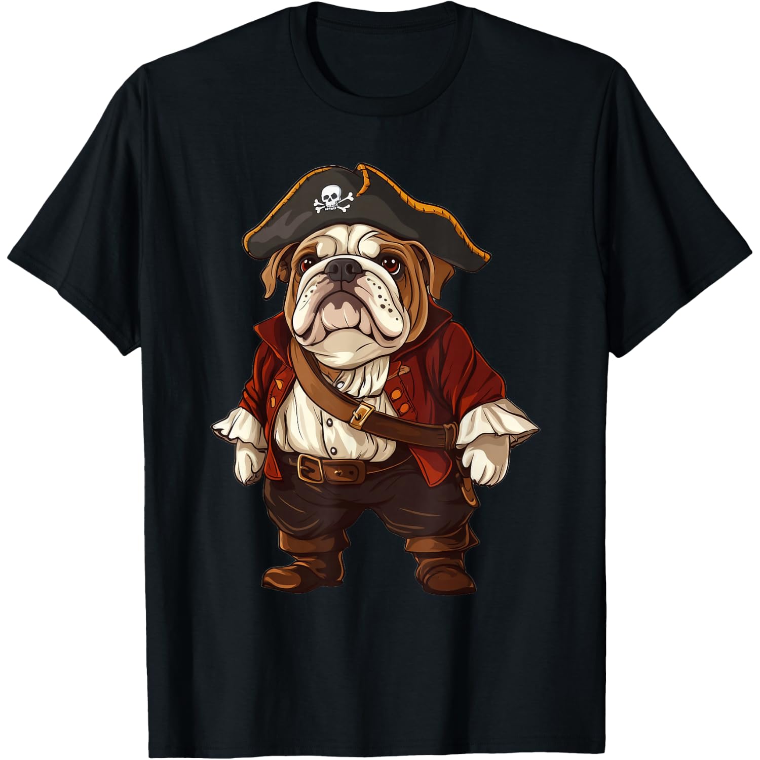 English Bulldog Dog Dressed As A Pirate Funny Halloween T-Shirt