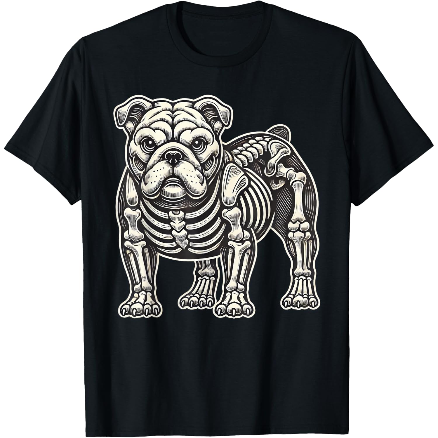 English Bulldog Dog Skeleton Halloween T-Shirt