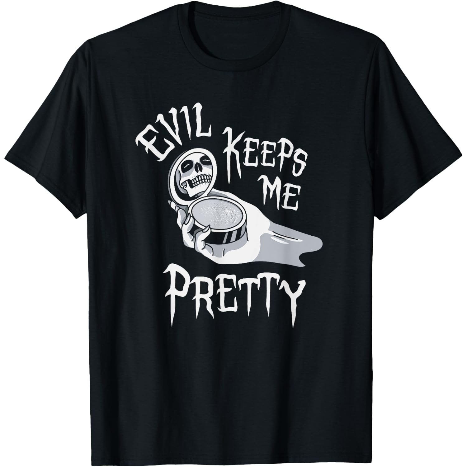 Evil Keeps Me Pretty Cosmetic Makeup Compact Skeleton Skull T-Shirt