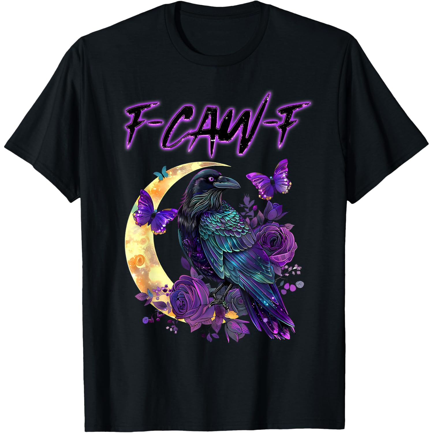 F-Caw-F Funny Raven Black Crow Spooky Season Halloween Retro T-Shirt