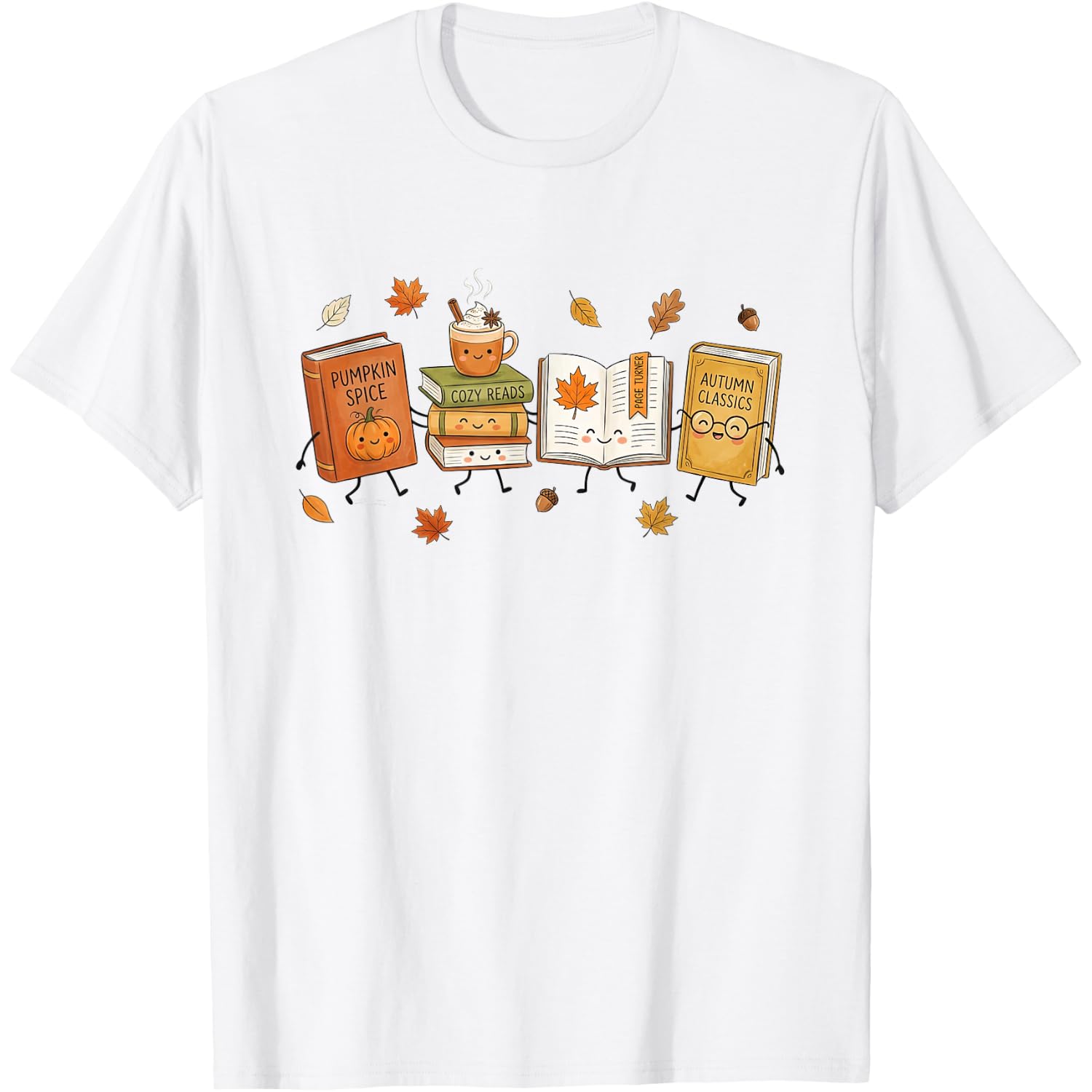 Fall Book Pumpkin Halloween Thanksgiving Cozy Autumn Reading T-Shirt