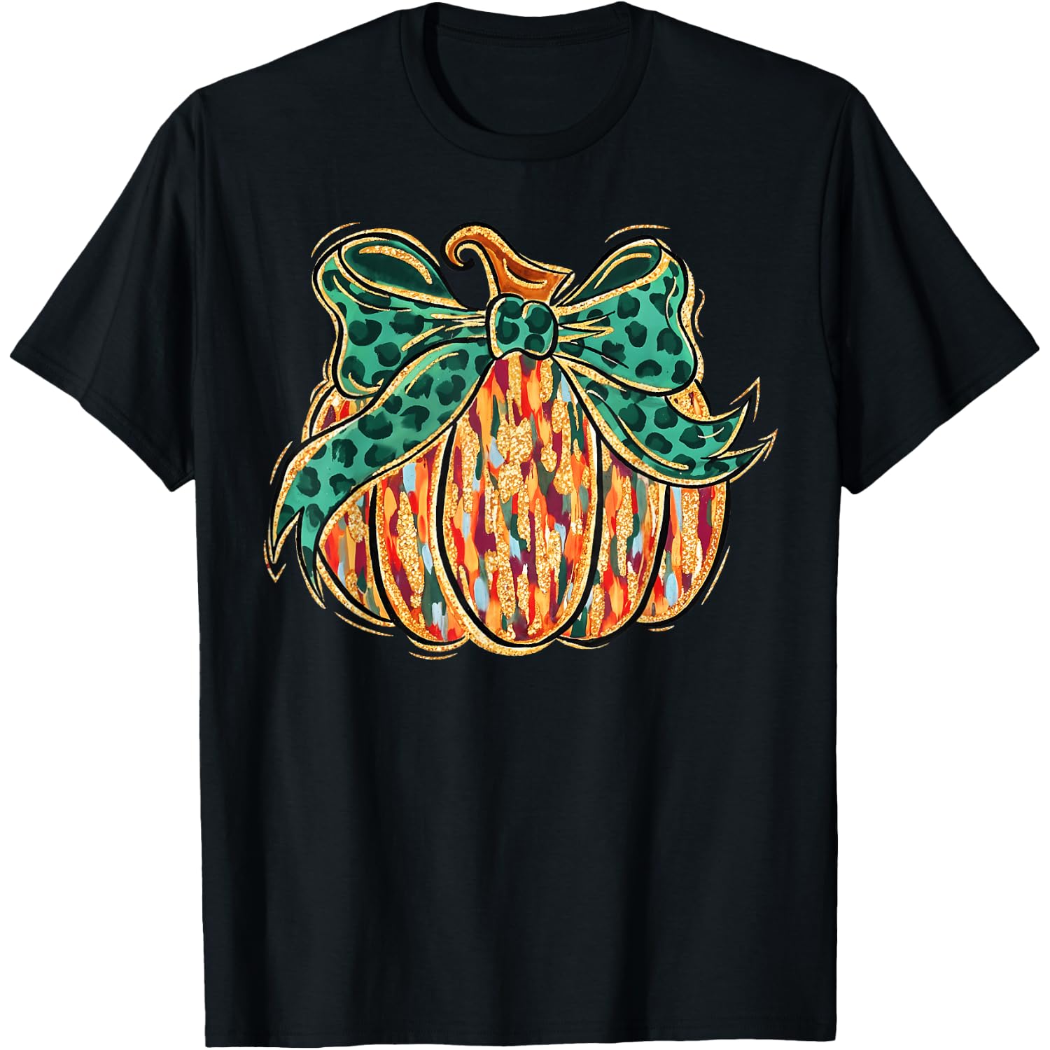 Fall Pumpkin Spice Halloween Thanksgiving Coquette Bow Girly T-Shirt
